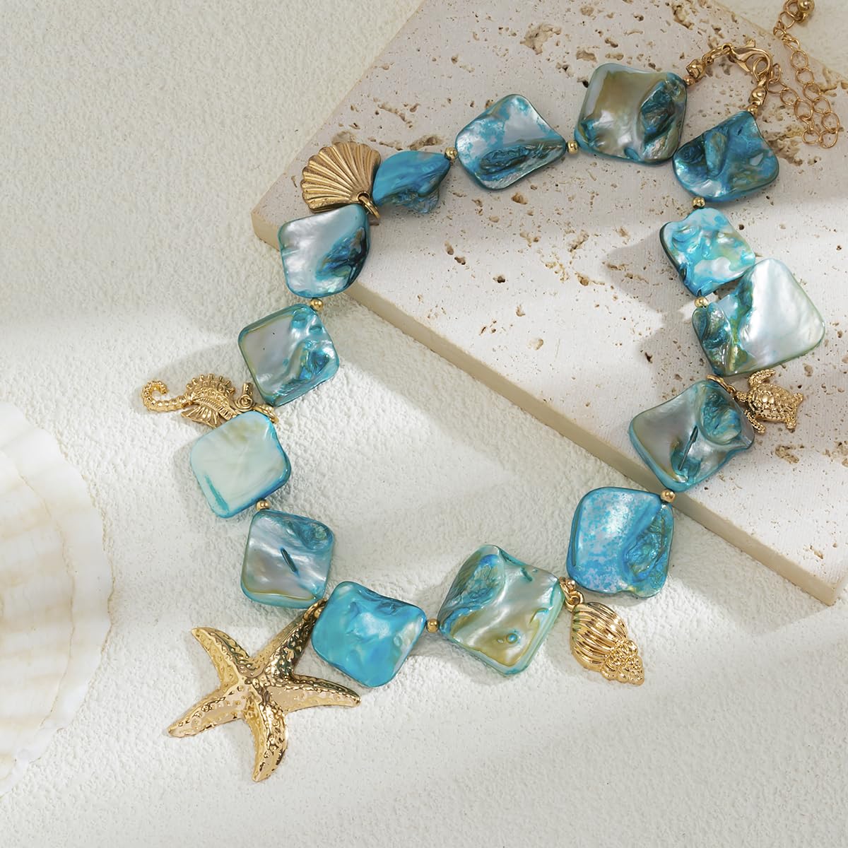 Trendy Starfish Shell Necklace for Women - Boho Beach Seashell Pendant Choker with Gold Charm, Dainty Statement Jewelry | Perfect Summer Fashion Gift for Surfers, Beach Lovers & Vacation Accessories