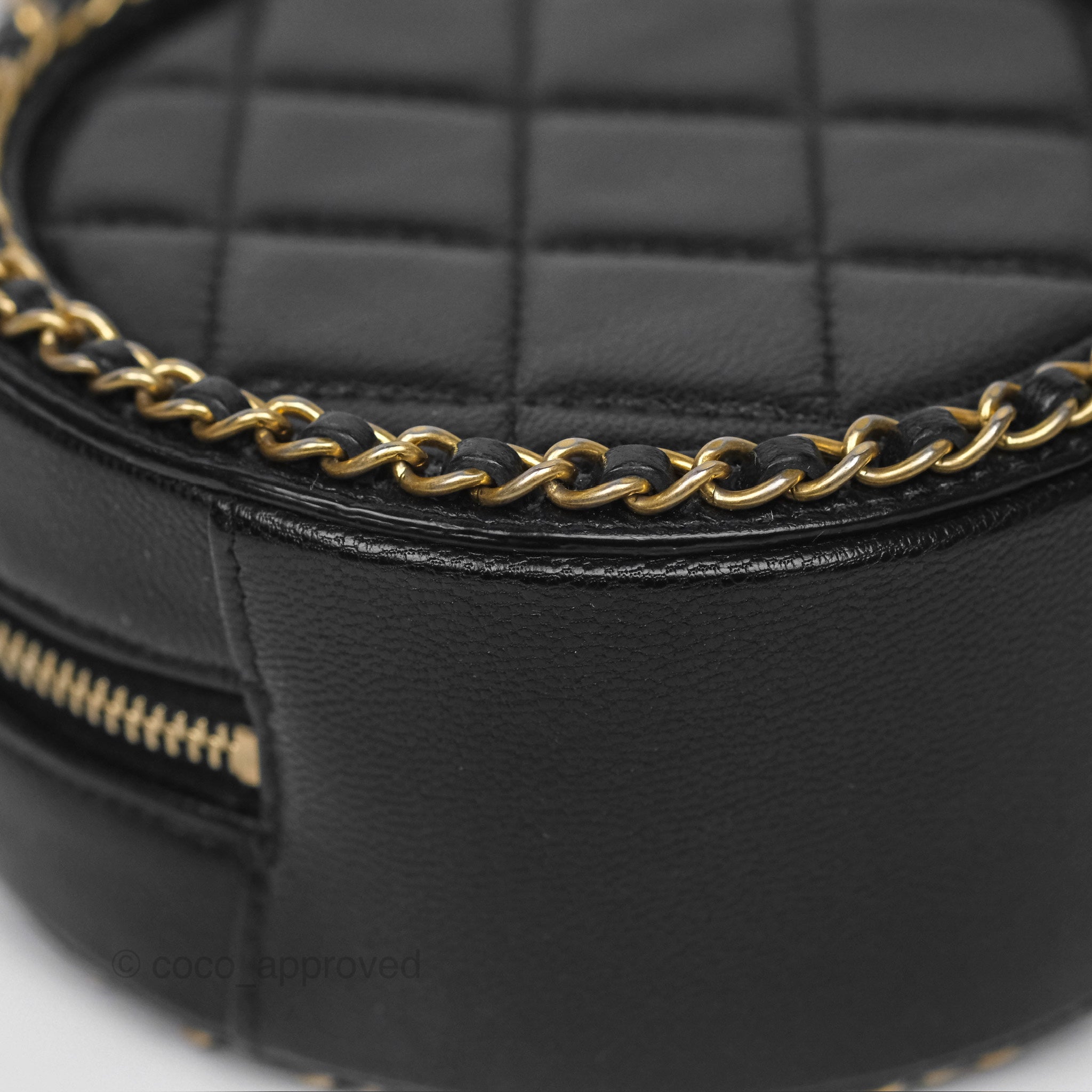 Chanel Black Lambskin Chained Round Filigree Clutch with Gold Hardware - Elegant Evening Bag for Parties, Weddings & Special Occasions