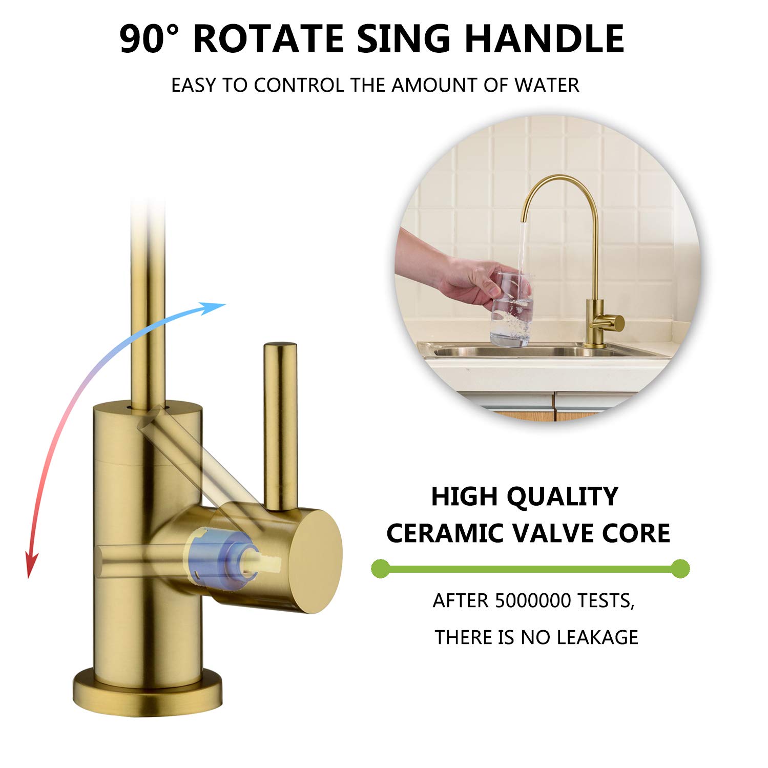 Pirooso 100% Lead-Free Gold Drinking Water Filter Faucet - Compatible with Most Reverse Osmosis & Water Filtration Systems - 360° Swivel Brushed Gold Kitchen Sink Faucet - Perfect for Clean Drinking Water & Healthy Cooking