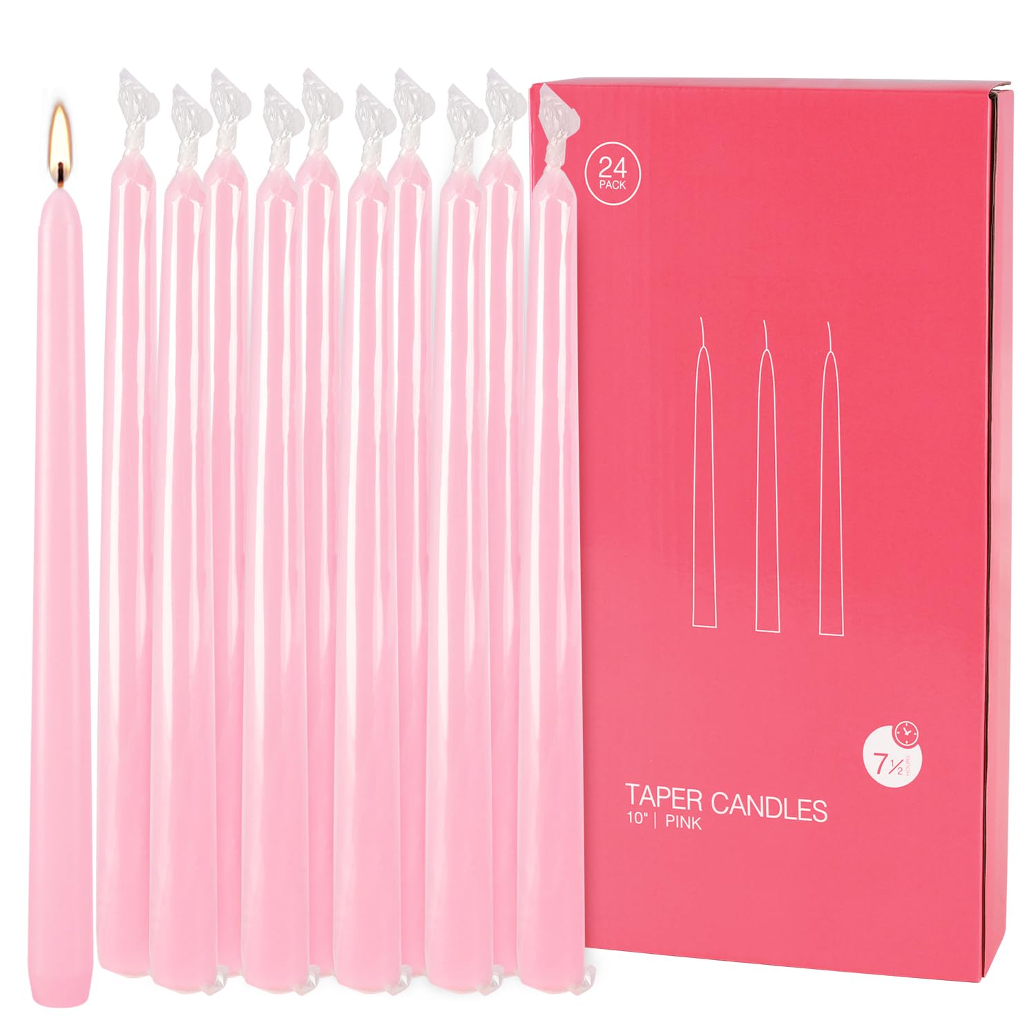 10 Inch Pink Taper Candles - Set of 24 Dripless Unscented Candlesticks for Dinner Parties, Shabbat, Halloween, Christmas, Weddings - Long Lasting 8 Hour Burn Time - Perfect for Romantic Dinners, Holiday Decor & Special Occasions