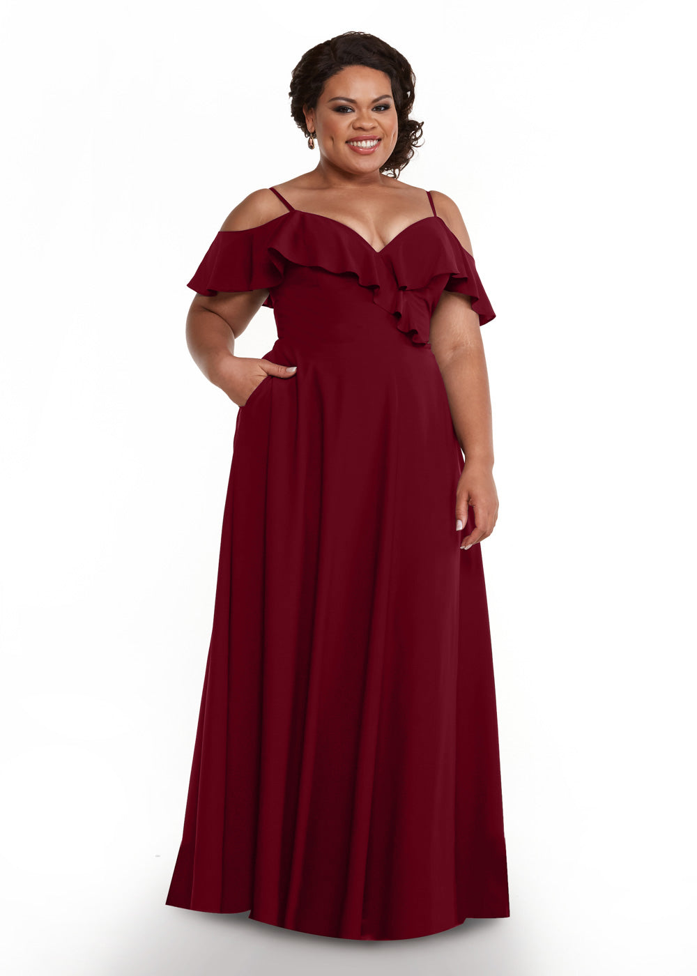 Elegant 83013 Stretch Chiffon Off-The-Shoulder A-Line Bridesmaid Dress with Ruffles - Perfect for Weddings, Prom, Formal Events & Special Occasions