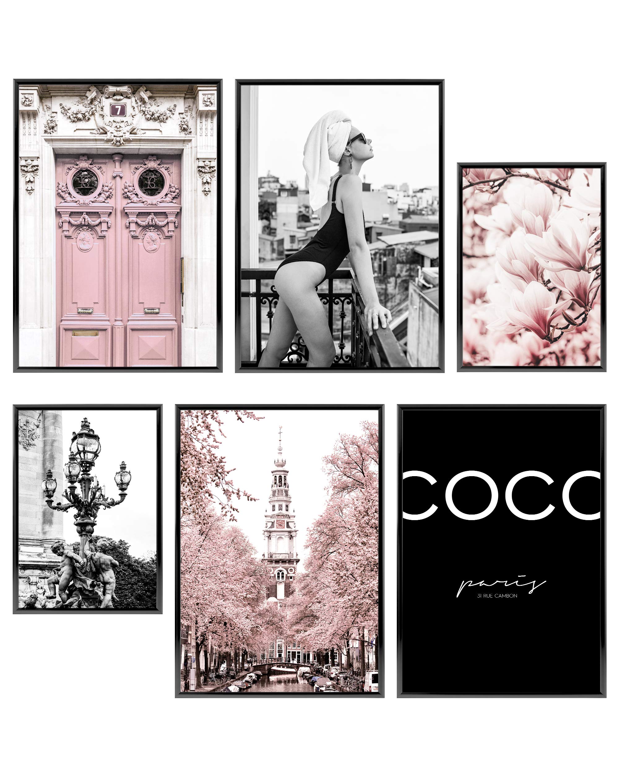 Paris Wall Art Prints - Pink Bedroom Decor for Women, Unframed Fashion Poster 11x17 & 8x10, Coco Chanel Inspired Glam Wall Decor - Perfect for Home, Office & Gift Giving