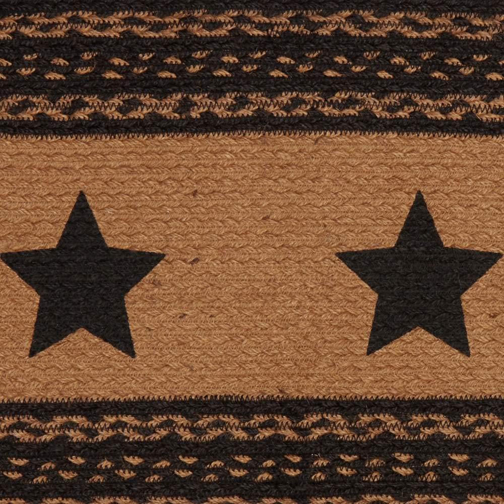 VHC Brands Farmhouse Primitive Jute Black Thanksgiving Table Runner with Stenciled Stars - 13