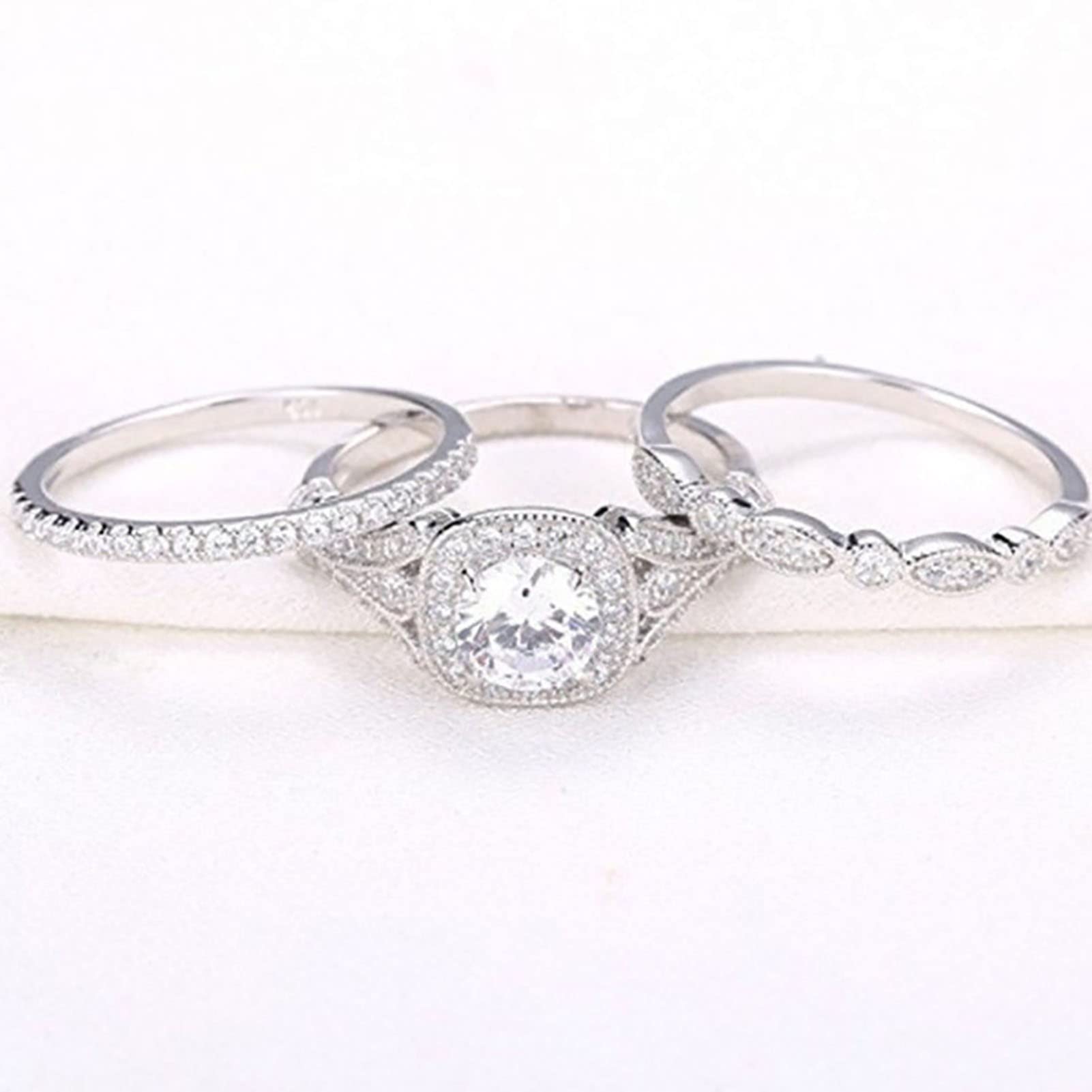 3Pcs Women's Rings Set - Elegant Shiny Wedding Bands for Engagement, Anniversary & Bridal Jewelry - Perfect Gift for Her, Girlfriend or Wife
