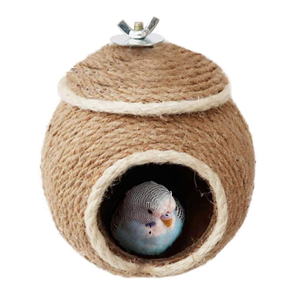 OFLAO Handmade Natural Coconut Fiber Bird Nest - Hanging Bird House for Parrots, Hamsters & Squirrels - Eco-Friendly Pet Habitat for Breeding & Hatching - Perfect for Indoor/Outdoor Bird Cages & Wildlife Gardens