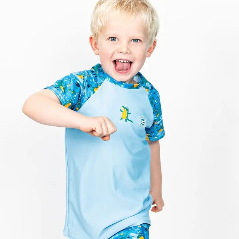 Boys' Rashguard Swim Shirt - UPF 50+ Sun Protection, Quick Dry, Short Sleeve Swim Top for Kids - Perfect for Beach, Pool & Water Sports Activities