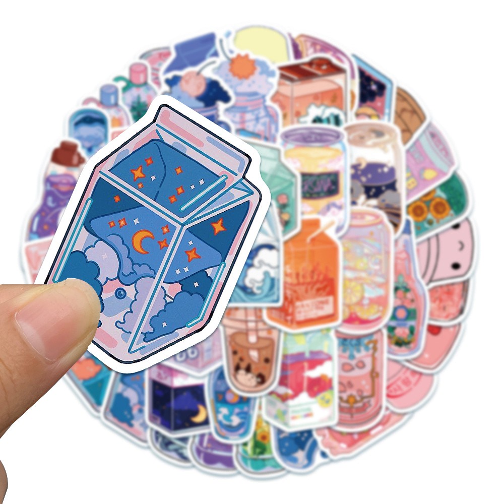 Cute Kawaii Beverage Stickers - 50 Adhesive Vinyl Decals for Water Bottles, Laptops & Journals - Perfect for Scrapbooking, DIY Crafts & Gift Wrapping