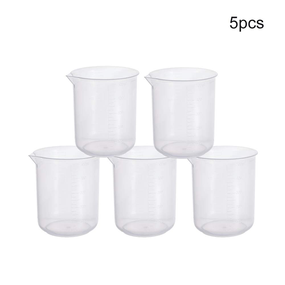Auniwaig 500ml/17 Oz Plastic Measuring Beaker - Transparent Polypropylene Lab Graduated Beaker with Spout - 5PCS Science Experiment & Kitchen Measuring Cups for School, Teaching Supplies & Home DIY Projects