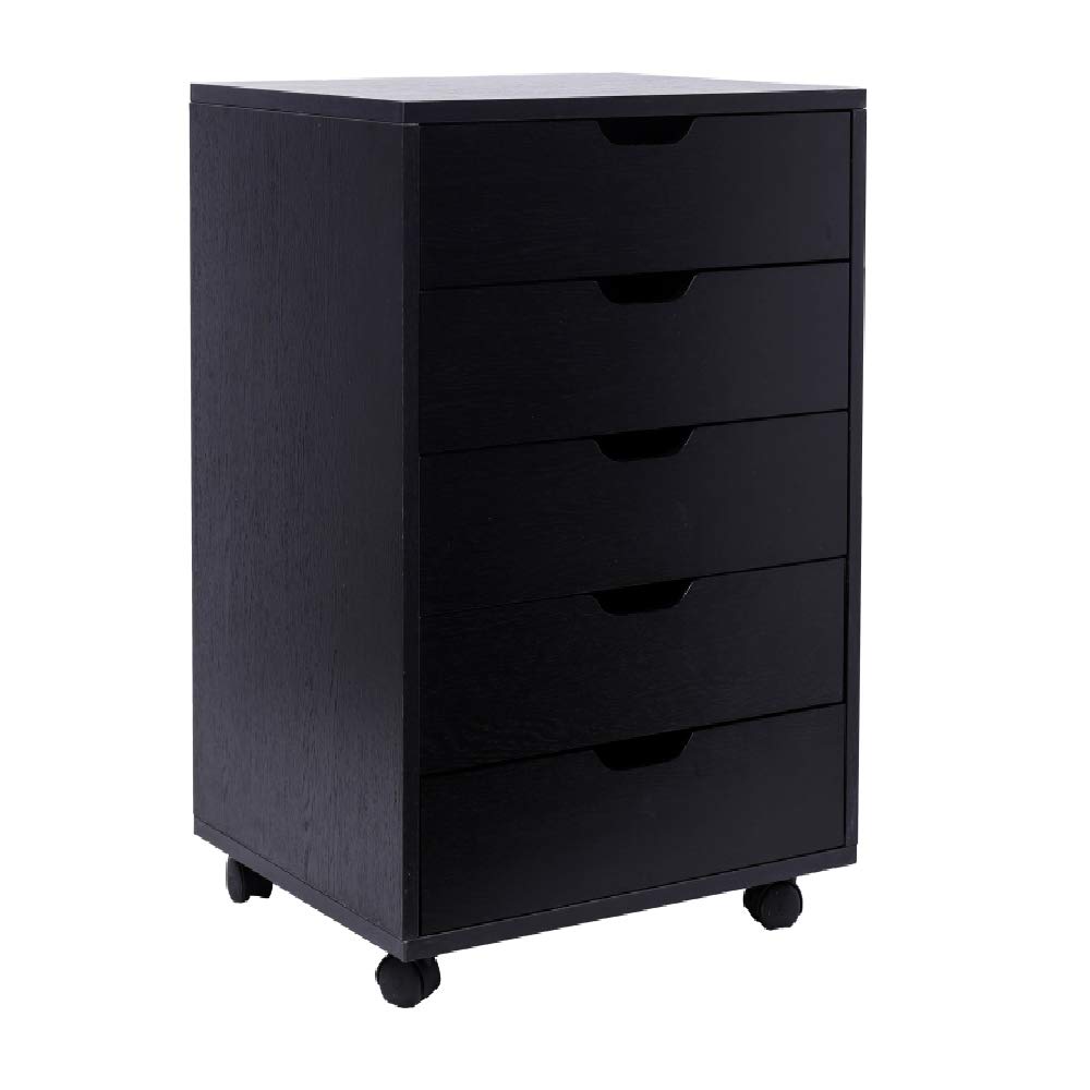5-Drawer Mobile Wooden Filing Cabinet with Wheels - Vertical Storage Organizer for Home & Office - Black - Perfect for Documents, Files, and Office Supplies Storage