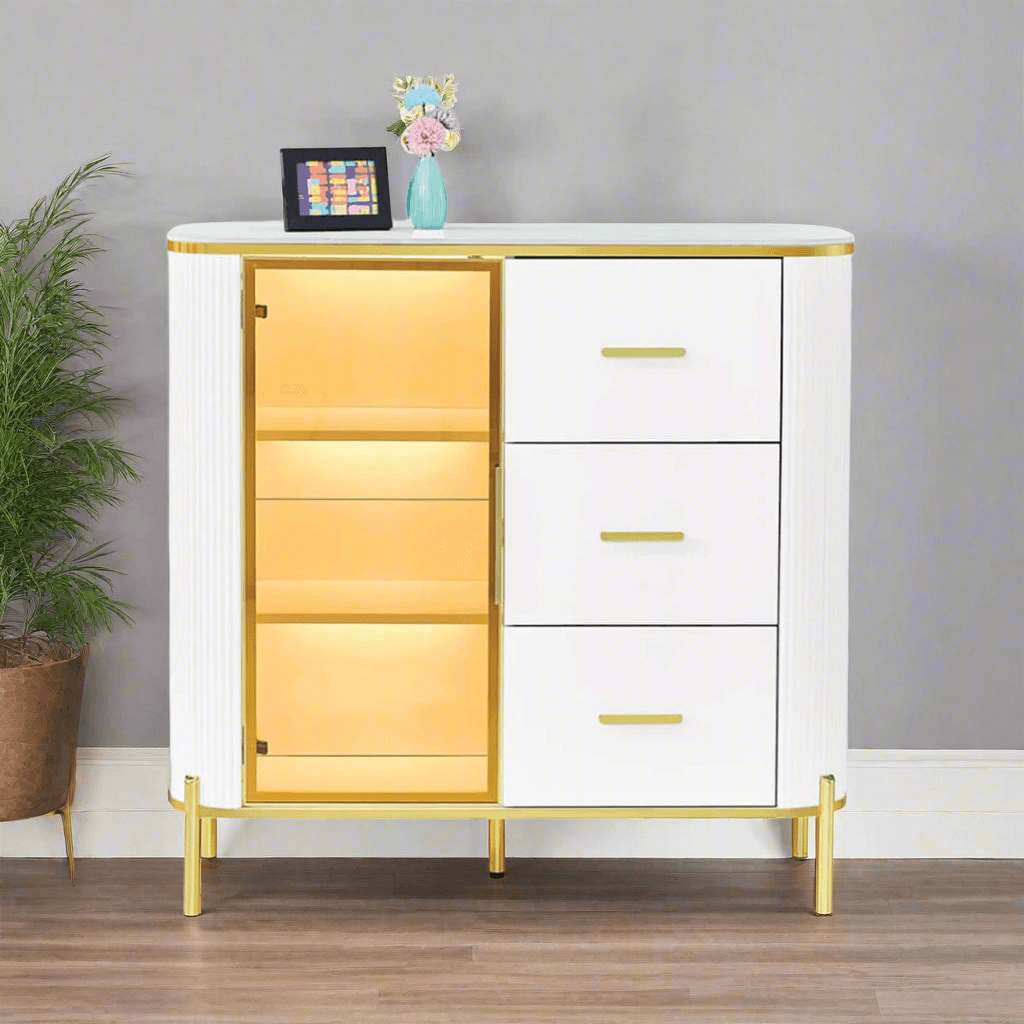 Stylish Maurille White Buffet Hutch - 100cm Modern Dining Room Storage Cabinet for China Display & Kitchen Organization | Perfect for Dining Room Decor & Entertaining