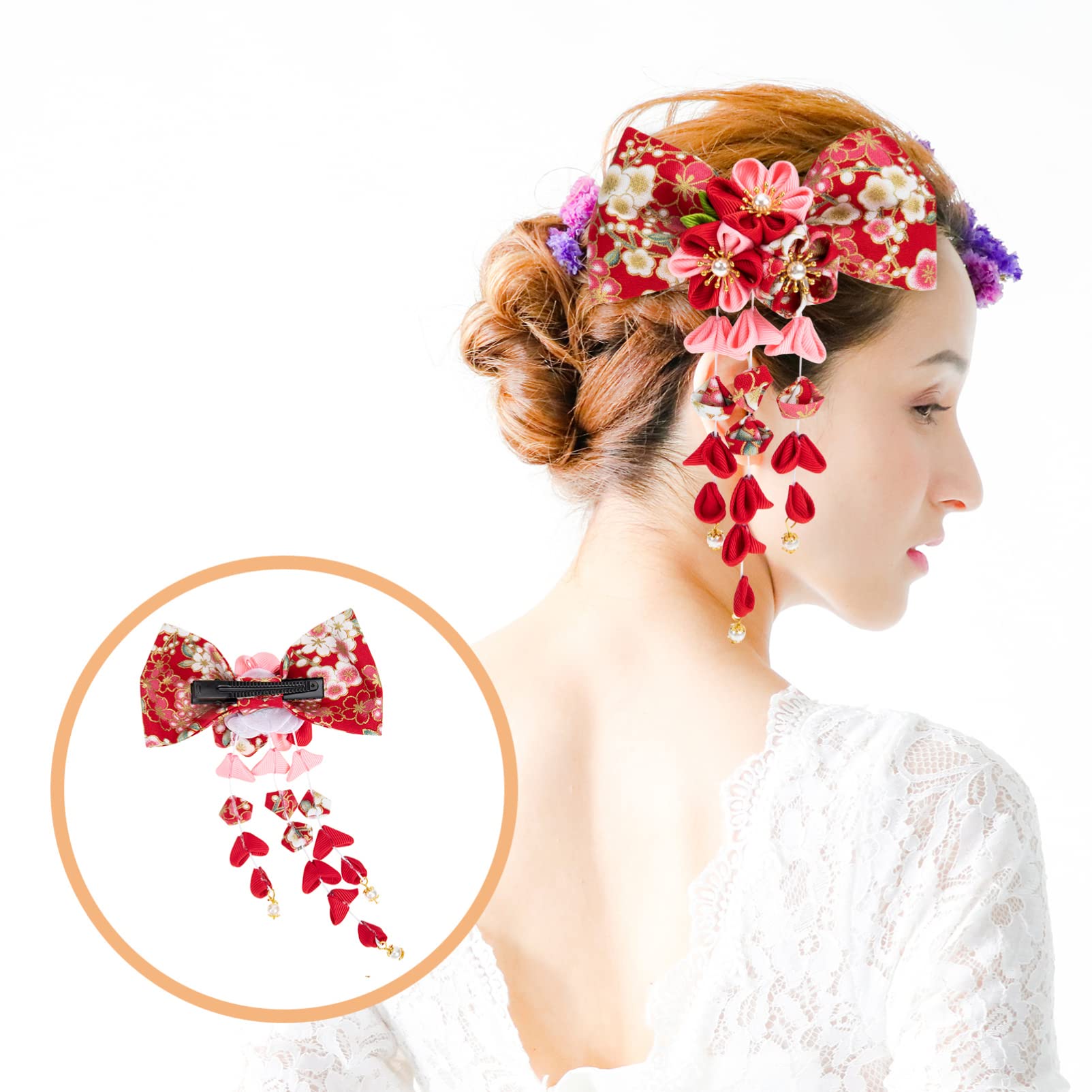 ABOOFAN Japanese Style Floral Hair Clip - Elegant Tsumami Hairpin with Alloy Long Tassels for Women | Perfect for Weddings, Parties, and Asian-Inspired Hairstyles