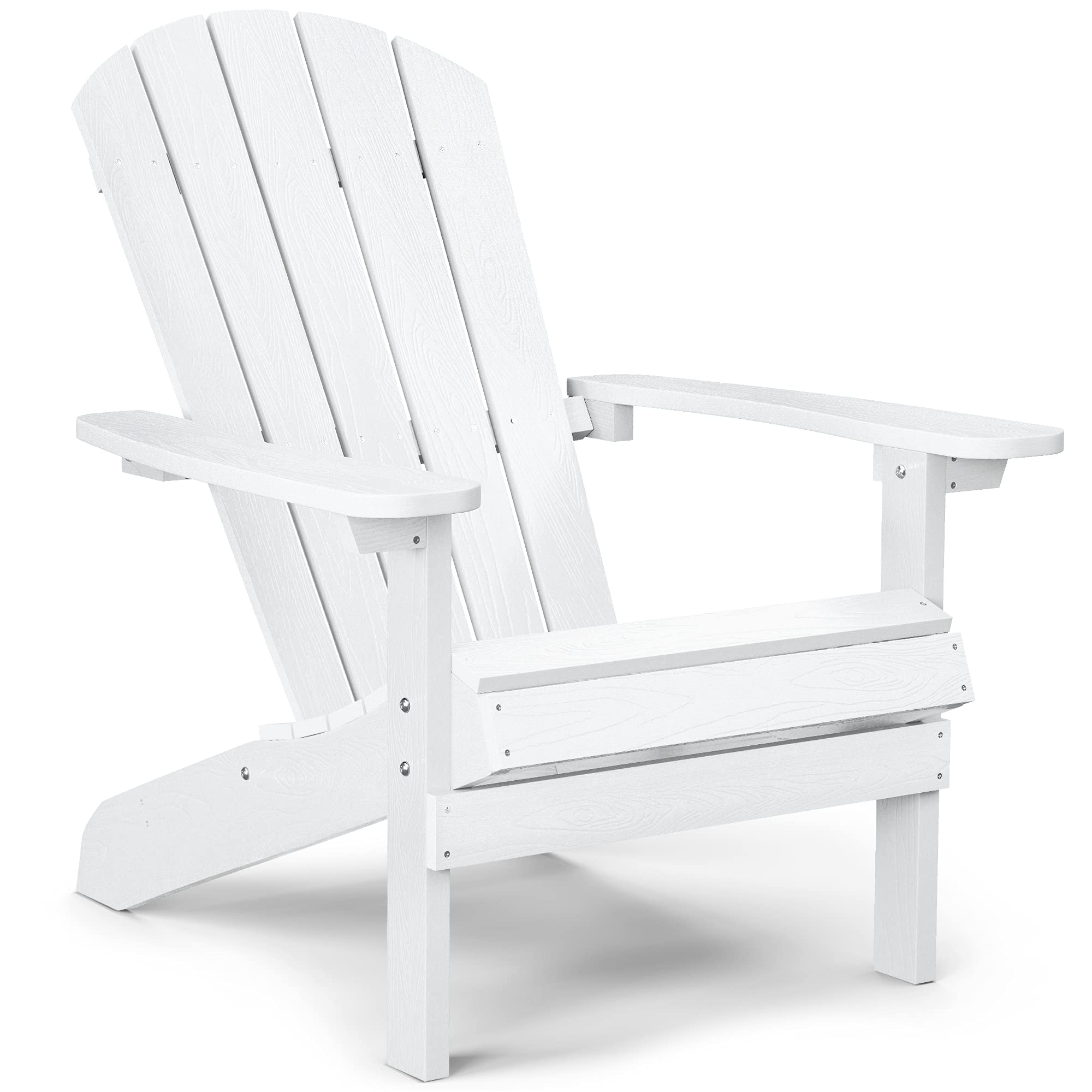 Weather-Resistant YEFU Plastic Adirondack Chairs - 5-Step Easy Assembly, Real Wood Look - Perfect for Patio, Deck, Lawn, Garden & Fire Pit Outdoor Seating (White)