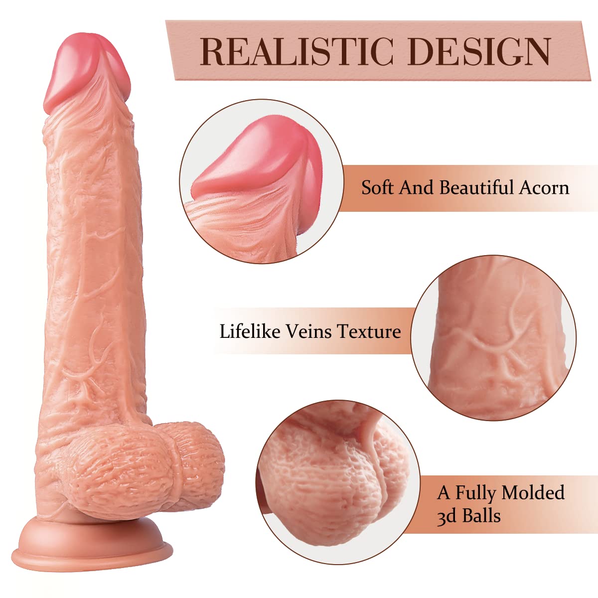 9 Inch Realistic Dildo - Body-Safe Silicone Adult Sex Toy with Strong Suction Cup, Lifelike Penis Design for G-Spot Stimulation | Hands-Free Use for Solo Play, Couples Fun & BDSM Scenes