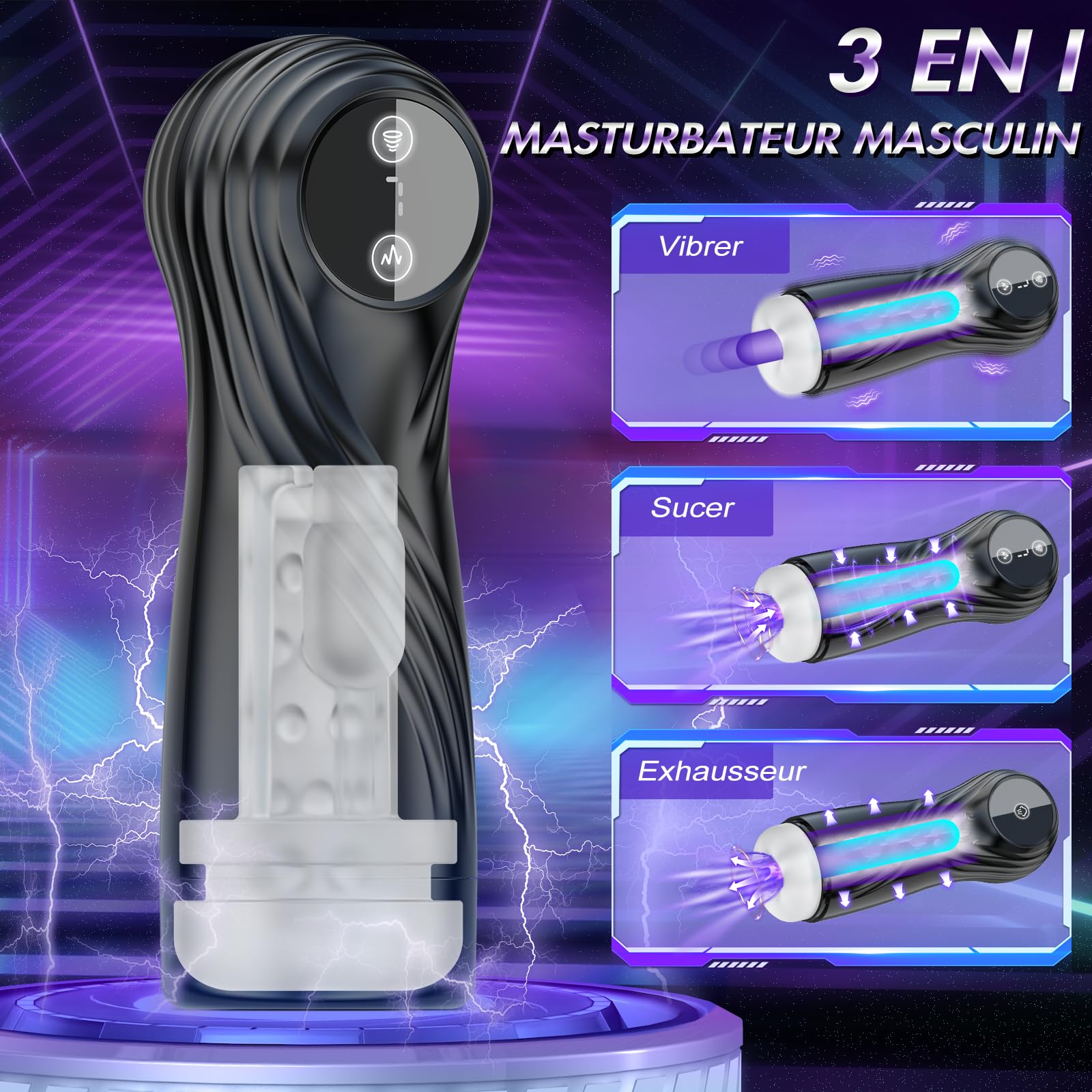 7 Suction & Vibration Male Masturbator with LCD Screen - Hands-Free Realistic 3D Vagina Sex Toy for Men & Couples - Perfect for Solo Play, Couples Intimacy & Discreet Pleasure