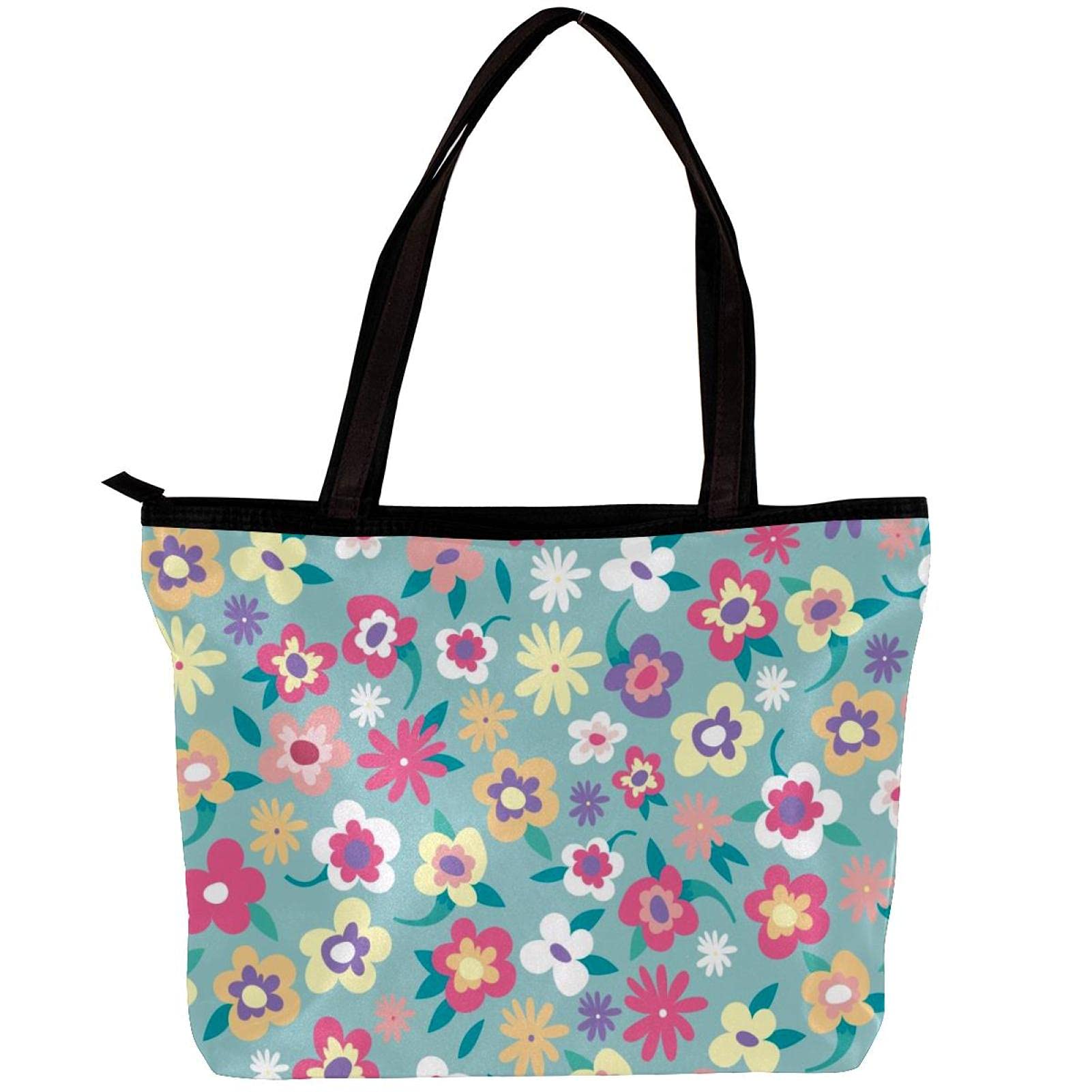 Floral Tote Bag for Women - Cute Blue Flower Shoulder Bag with Inner Pouch | Stylish Satchel Handbag for Work, Shopping & Travel