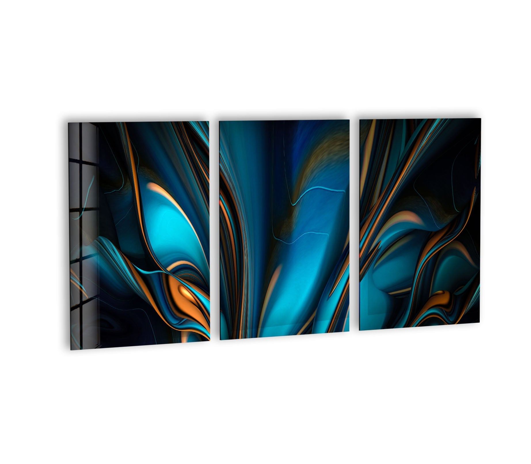 Abstract Blue and Orange Glass Wall Art - Modern Home Decor for Living Room, Bedroom & Office