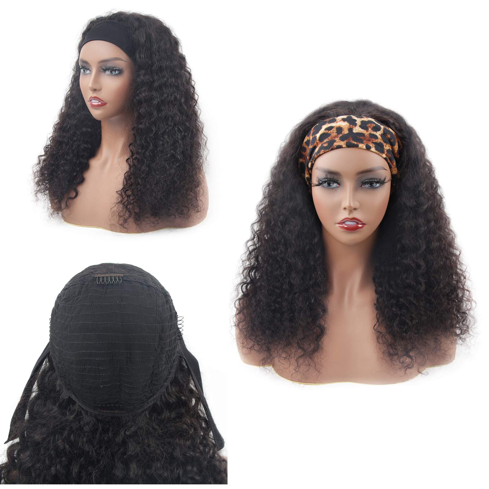 18 Inch Brazilian Virgin Human Hair Headband Wig - Deep Water Wave, Glueless, 180% Density, No Lace Front - Natural Color for Women | Perfect for Daily Wear, Parties & Cosplay