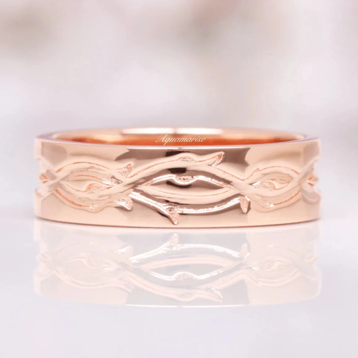14K Solid Rose Gold Leaf Wedding Band – Elegant Nature-Inspired Ring for Women, Perfect for Engagement, Anniversary & Bridal Jewelry Gifts