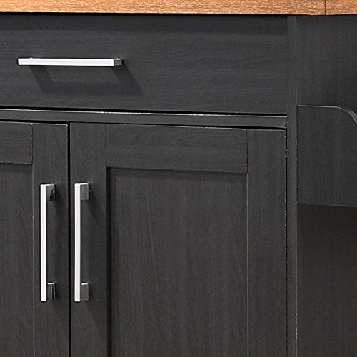 Hodedah Black Kitchen Island with Spice Rack, Towel Rack & Drawer - Beech Wood Countertop for Small Kitchen, Dining Room or Pantry Organization