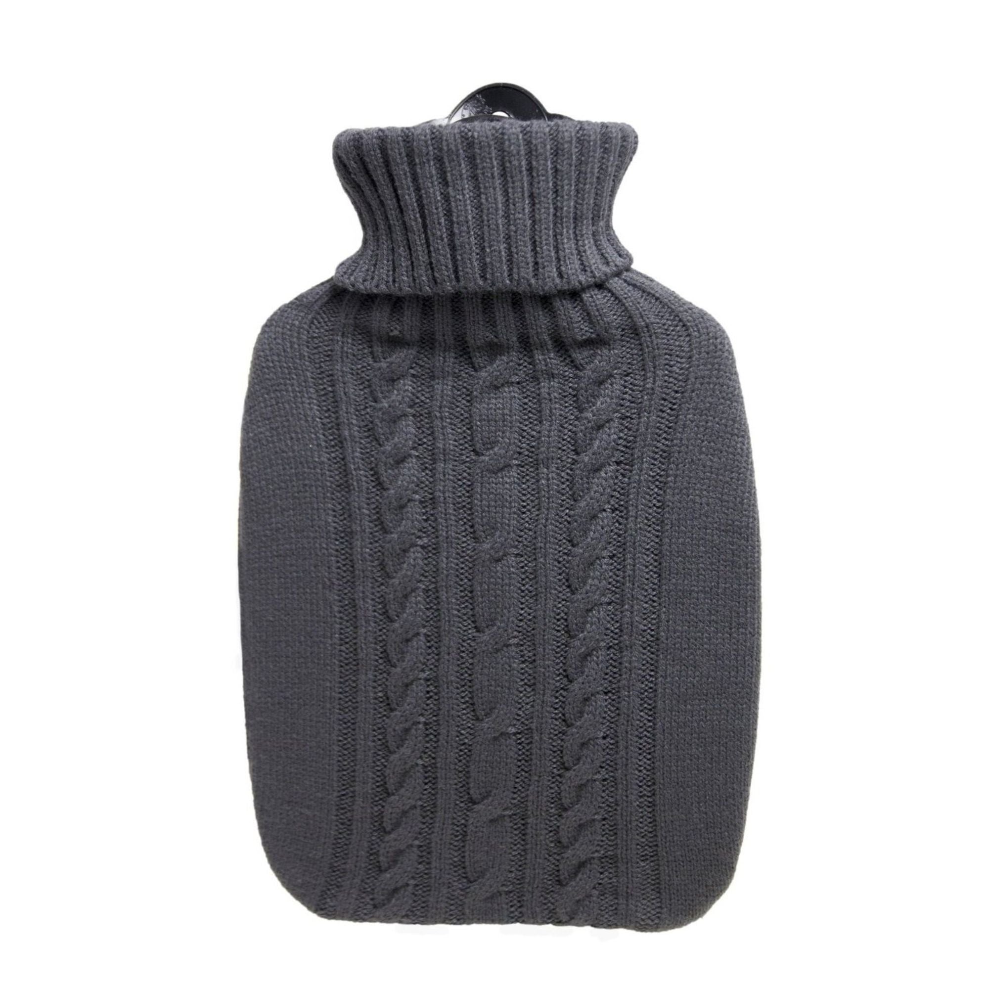 1.8L Hot Water Bottle with Knitted Dark Grey Cover - Rubber-Free, BPA-Free for Pain Relief, Warmth & Comfort - Perfect for Cold Nights, Period Cramps, Back Pain & Winter Use