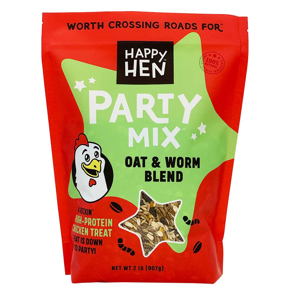 Happy Hen Treats Party Mix - Dried Mealworms & Oats for Chickens - 2lb Bag - Healthy Poultry Snack for Egg Laying Hens & Backyard Birds - Perfect for Training, Rewards & Coop Enrichment
