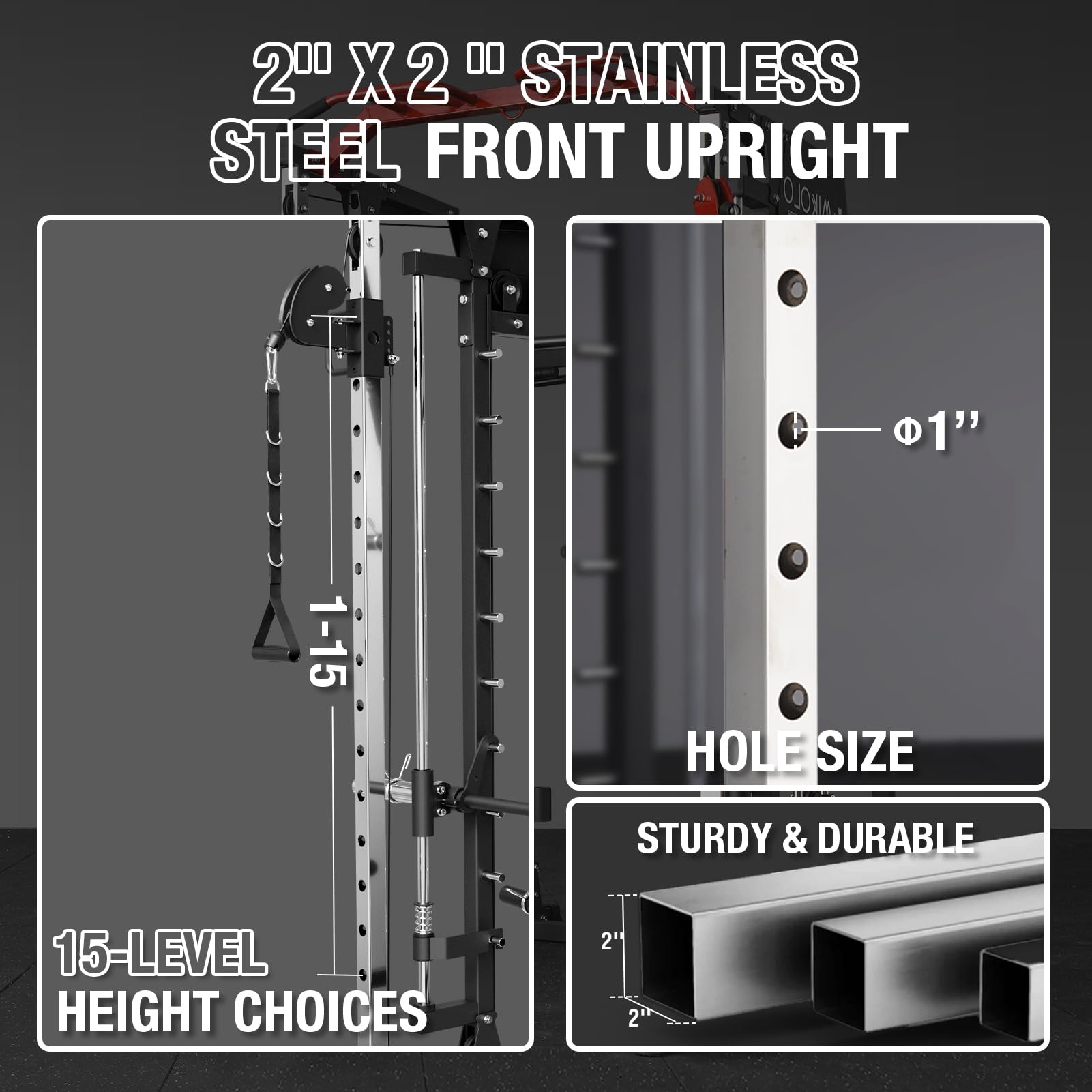 Mikolo Smith Machine - 2200lbs Capacity Squat Rack with LAT Pulldown & Cable Crossover System, Full-Body Gym Equipment with Leg Hold-Down Attachment for Home & Commercial Strength Training