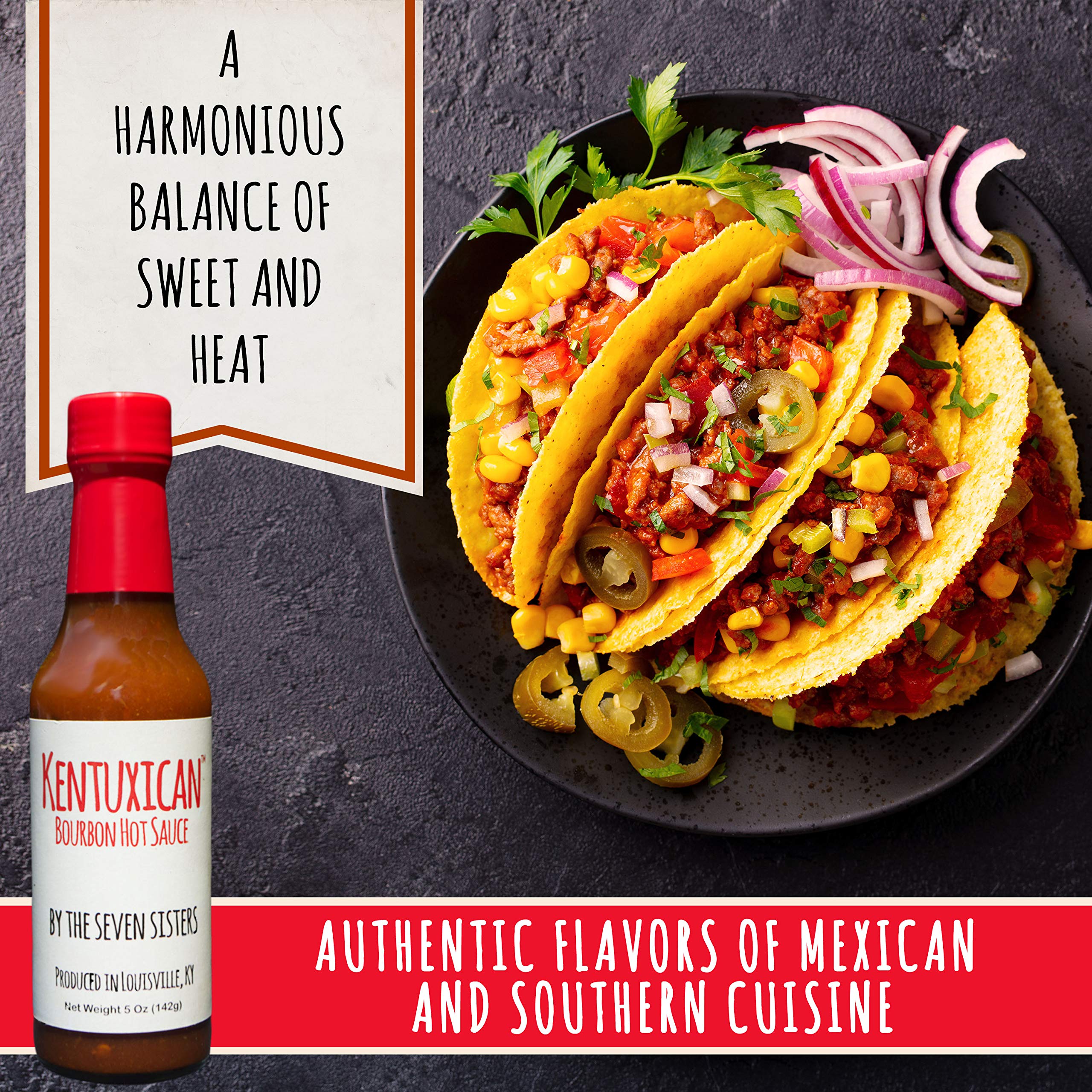Kentuxican Bourbon Hot Sauce - Authentic Mexican Hot Sauce with Kentucky Bourbon, Habanero & Carolina Reaper Peppers - All Natural, Keto Friendly, No Preservatives - 5oz Bottle (Pack of 3) - Perfect for Tacos, Wings, BBQ & Bloody Marys