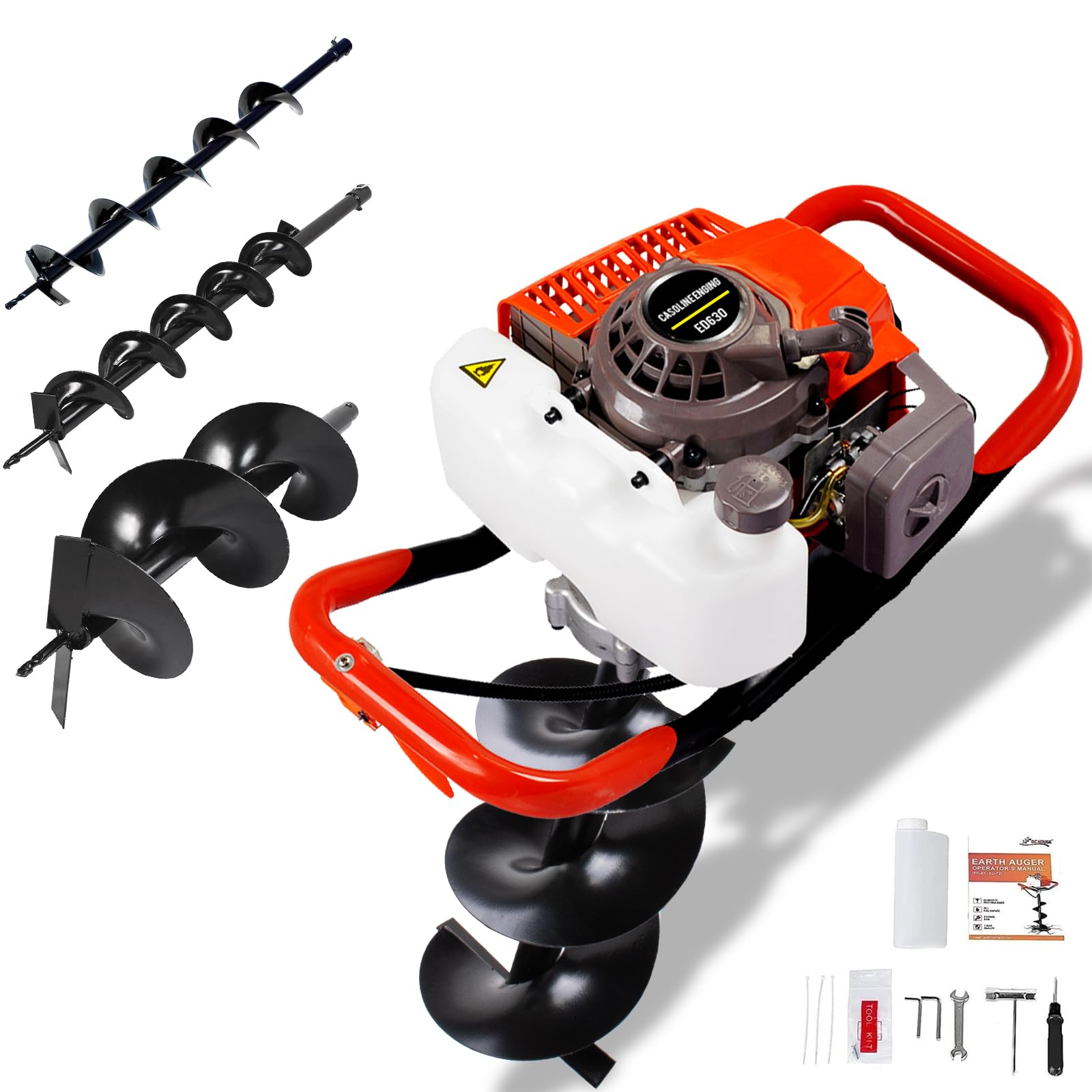 DC HOUSE 63CC Gas Powered Post Hole Digger with 3 Auger Bits (4