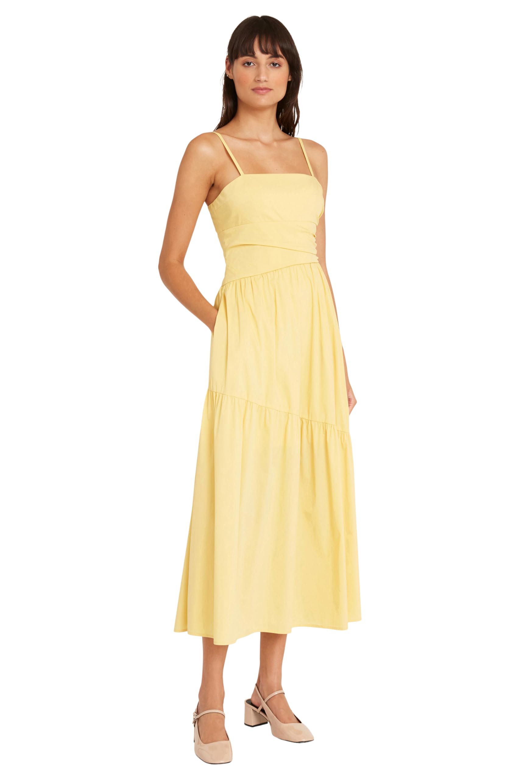 Women's Summer Casual Spaghetti Strap Angled Tiered Maxi Dress with Pockets | Beach Wedding, Vacation & Outdoor Party Wear