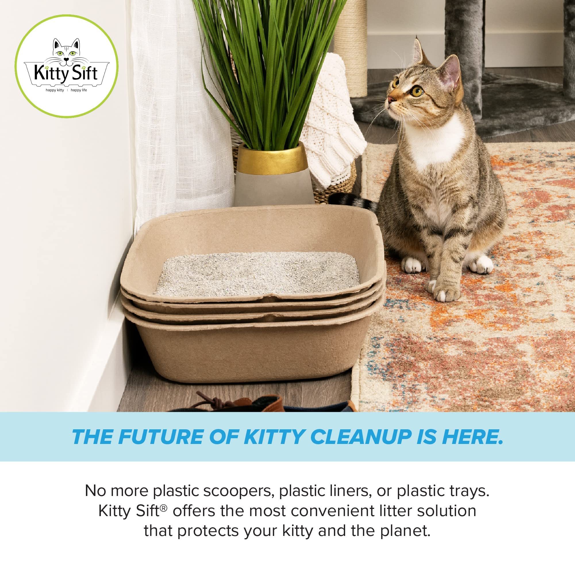 Sustainable Disposable Cat Litter Box Kit - Jumbo 6-Set with 1 Litter Box & 5 Sifting Liners | Eco-Friendly, Easy Clean Solution for Multiple Cats | Perfect for Home, Apartment & Travel Use