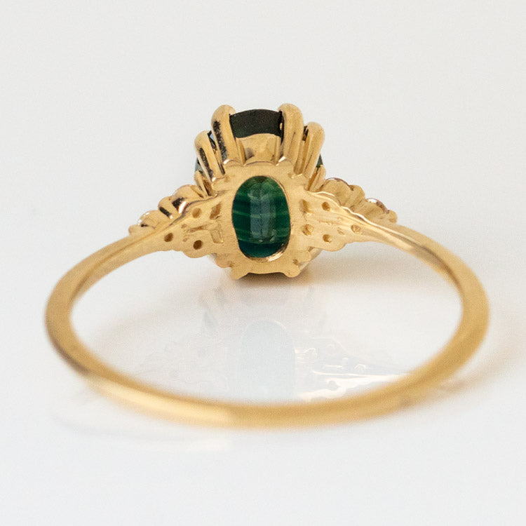 Juno Ring with Teal Sapphire in 14K Yellow Gold | Elegant Engagement & Wedding Jewelry for Women | Perfect for Anniversaries & Special Occasions