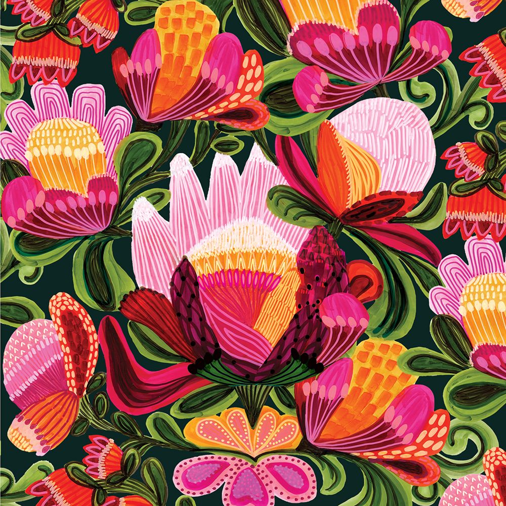 Kirsten Katz Rococo Proteas Greeting Card - Elegant Floral Design for Birthdays, Weddings & Special Occasions