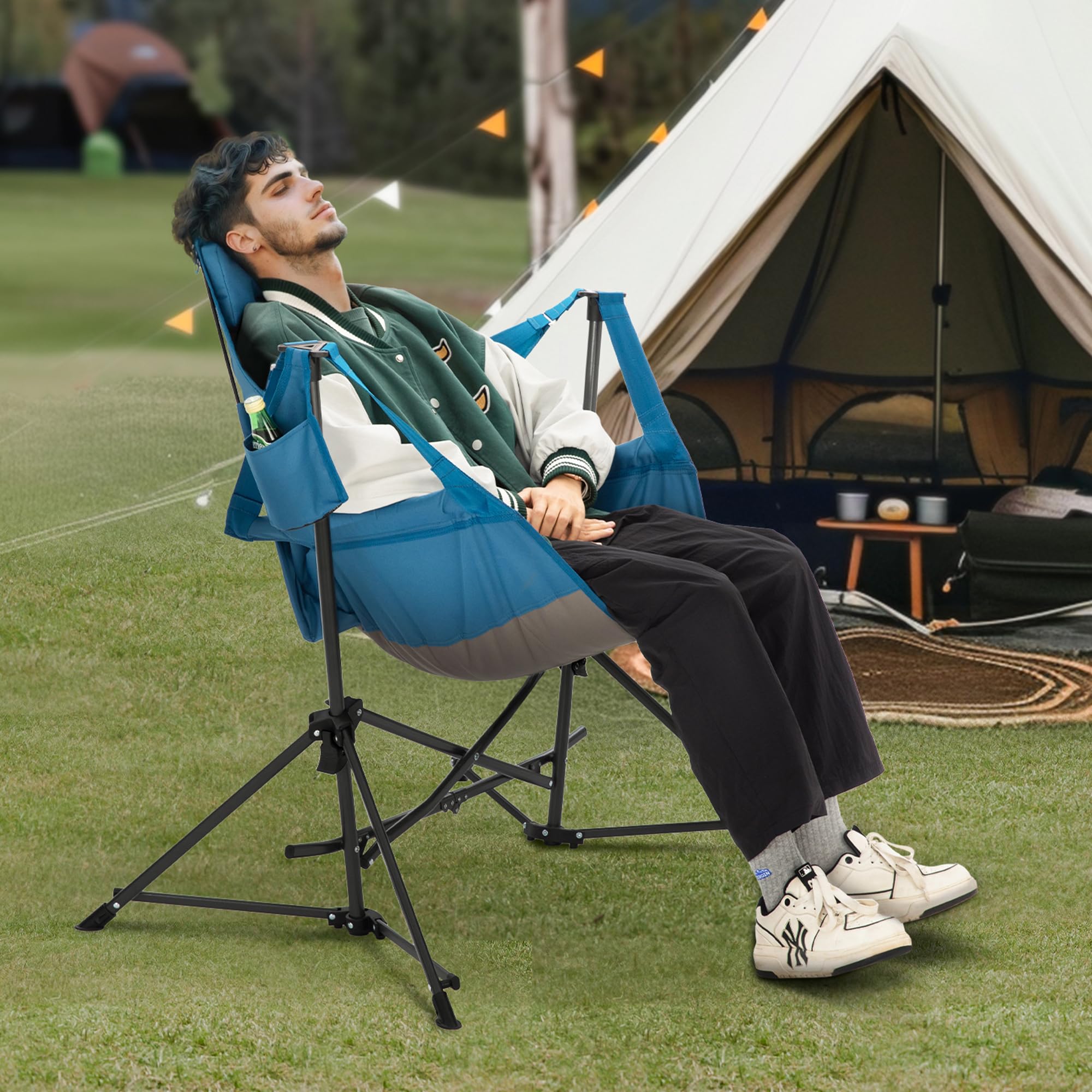 LET'S CAMP Portable Hammock Chair - Lightweight Outdoor Camping Chair for Backpacking, Hiking & Beach - Supports 300lbs (Blue) - Perfect for Relaxing in Nature, Backyard or Travel Adventures