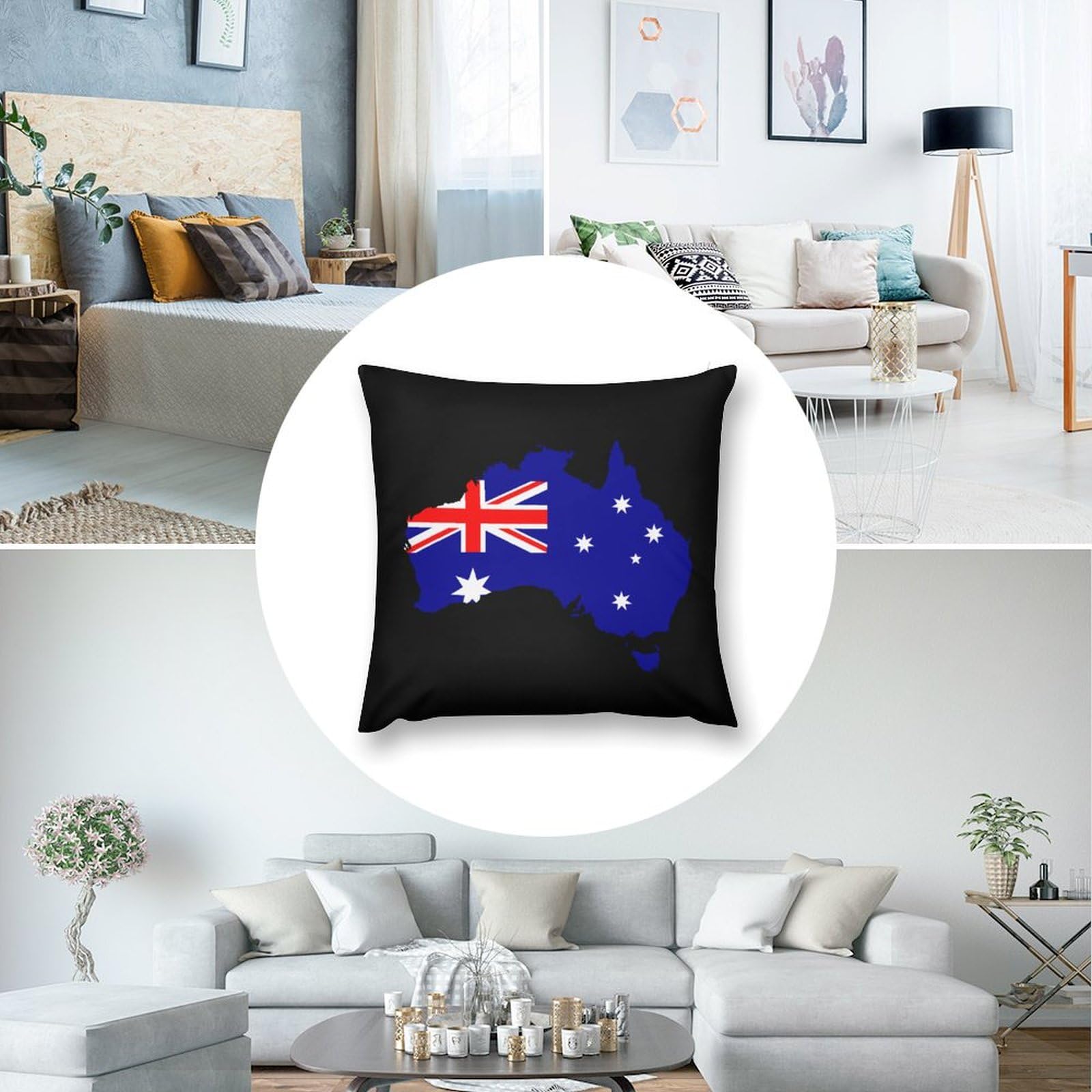 Australia Flag Map Plush Pillow Covers - Soft & Smooth 24x24 Inch Cushion Covers for Sofa, Bed, Dorm - Set of 4 Cozy Decorative Throw Pillow Cases for Home, Office, Travel & Gift Giving
