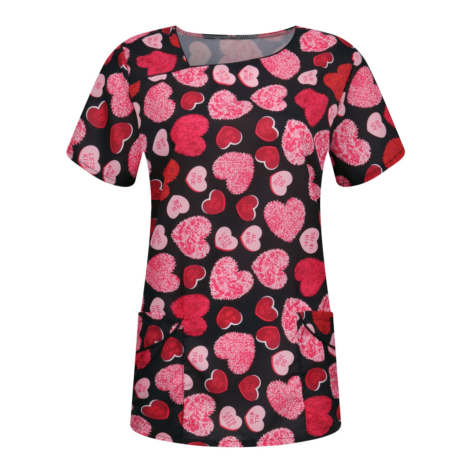 Valentine's Day Women's Scrub Tops - Cute Cartoon Print Medical Uniform Shirt for Pediatric Nurses | Comfortable Workwear for Healthcare Professionals | Perfect for Valentine's Day Gifts, Nursing Shifts & Hospital Duty