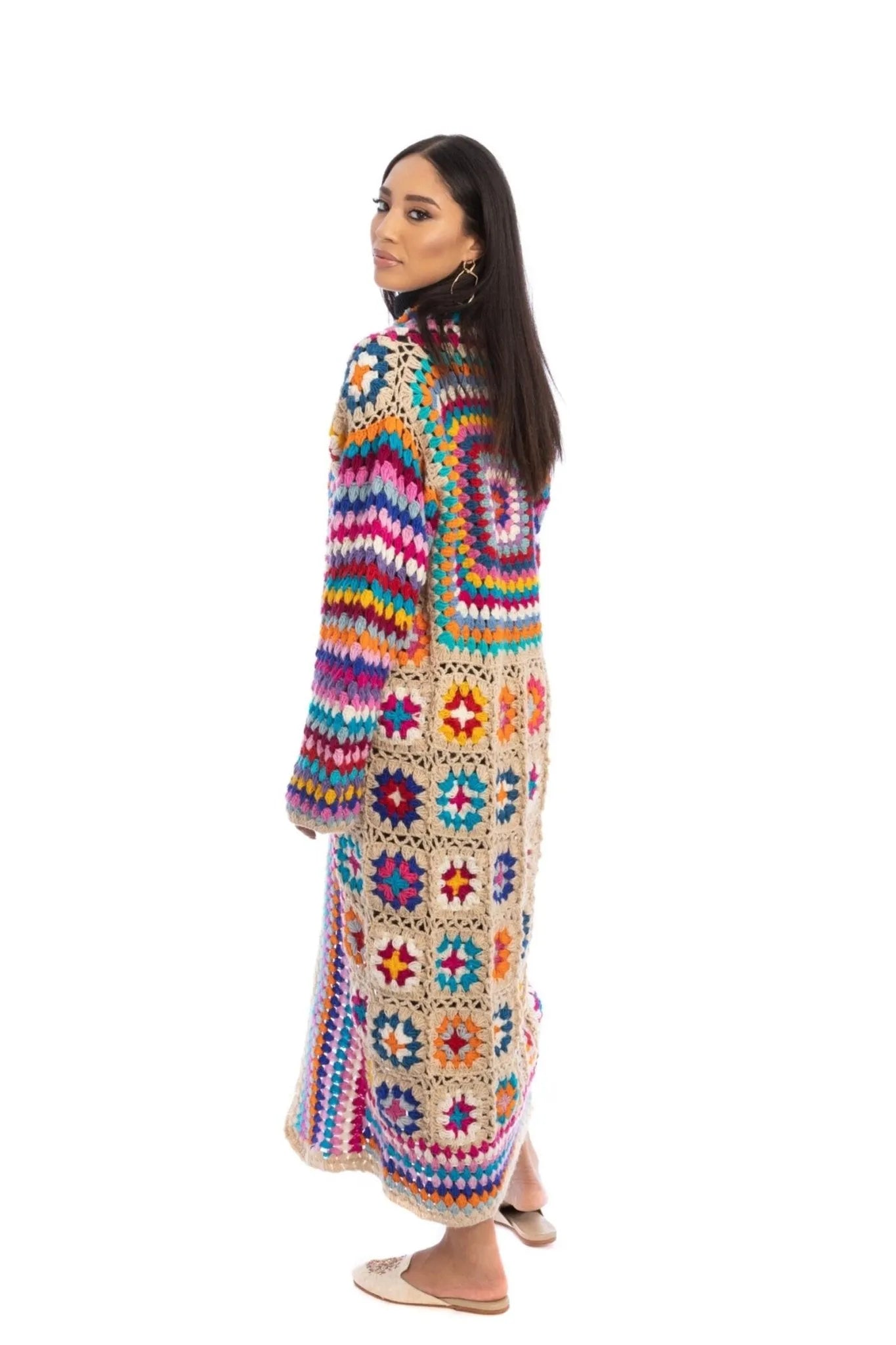 Handmade Crochet Long Kimono Cardigan - Boho Chic Lace Cover Up for Women - Perfect for Beach, Festival, and Summer Outfits