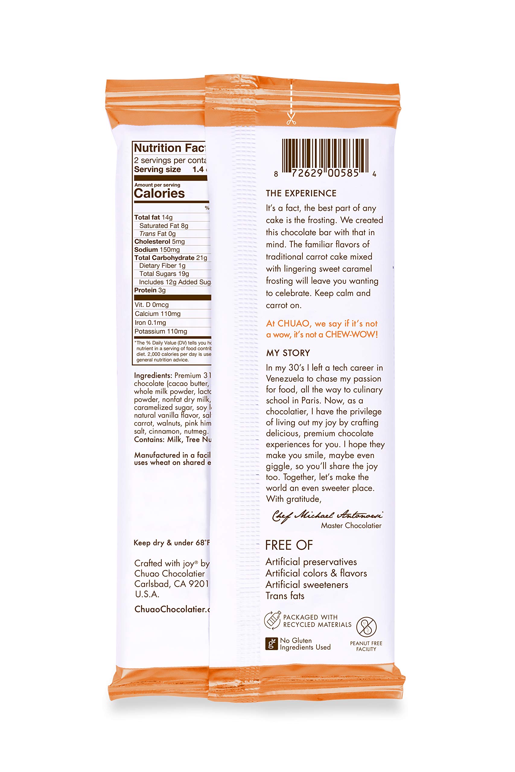 Chuao Chocolatier Carrot Cake White Chocolate Bars - Gourmet Artisan European Chocolate with Caramel, No Preservatives | 12 Pack | Perfect for Easter Baskets, Christmas Gifts, Valentine's Day, Birthdays & Care Packages | Delicious Gift for Women & Men, Chocolate Lovers & Special Occasions