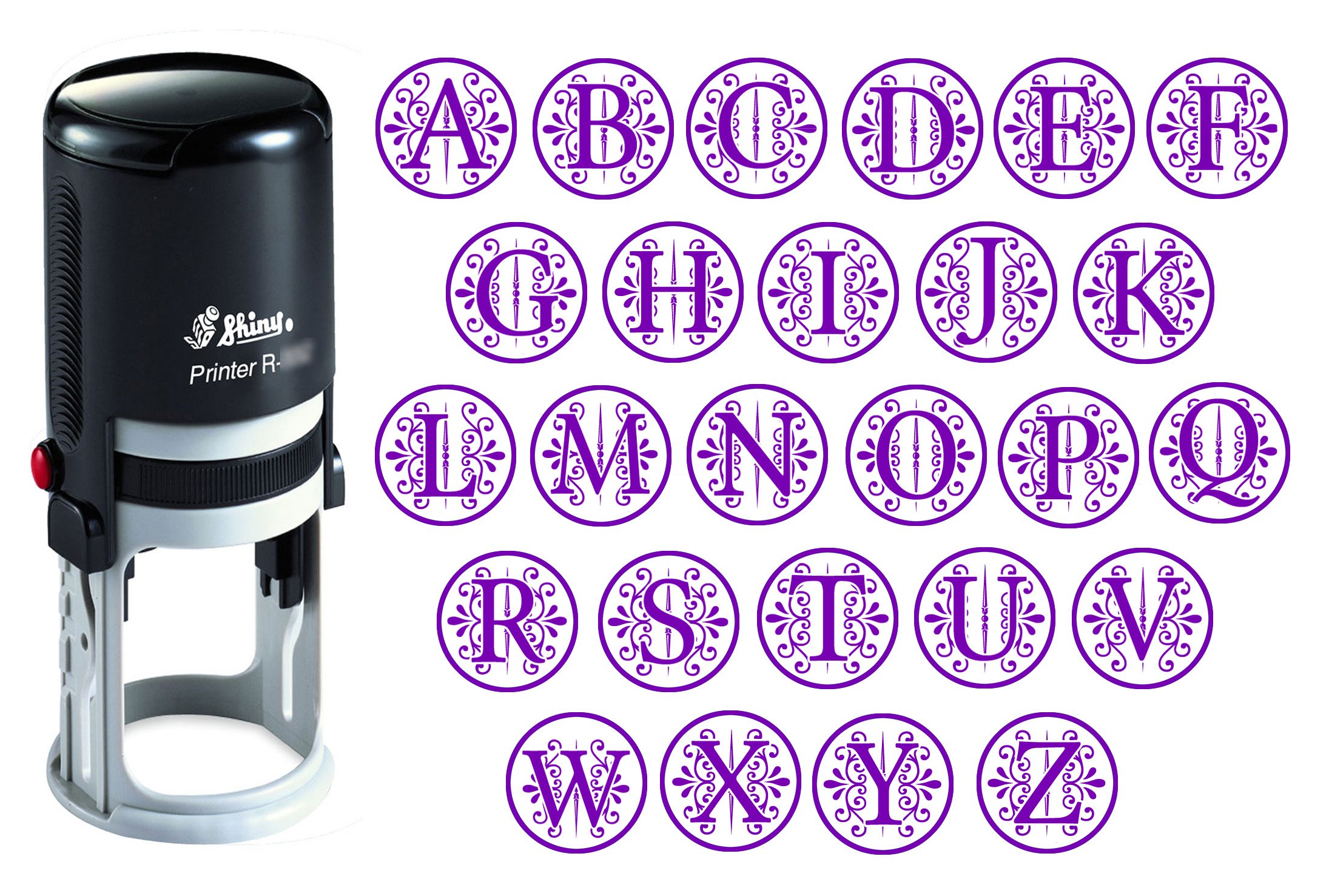 Custom A-Z Alphabet Stamp with Violet Ink - Monogram Round Rubber Stamp, Self Inking Initial Stamp, Shiny Mini Stamper (20mm) for DIY Crafts, Scrapbooking, Invitations & Personalized Gifts