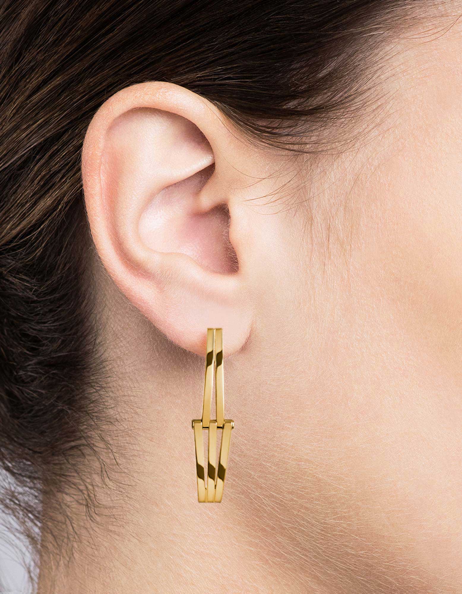 Elegant Gold Vermeil Offset Earrings for Women | Trendy Dangle Hoop Earrings | Perfect for Parties, Weddings & Everyday Wear