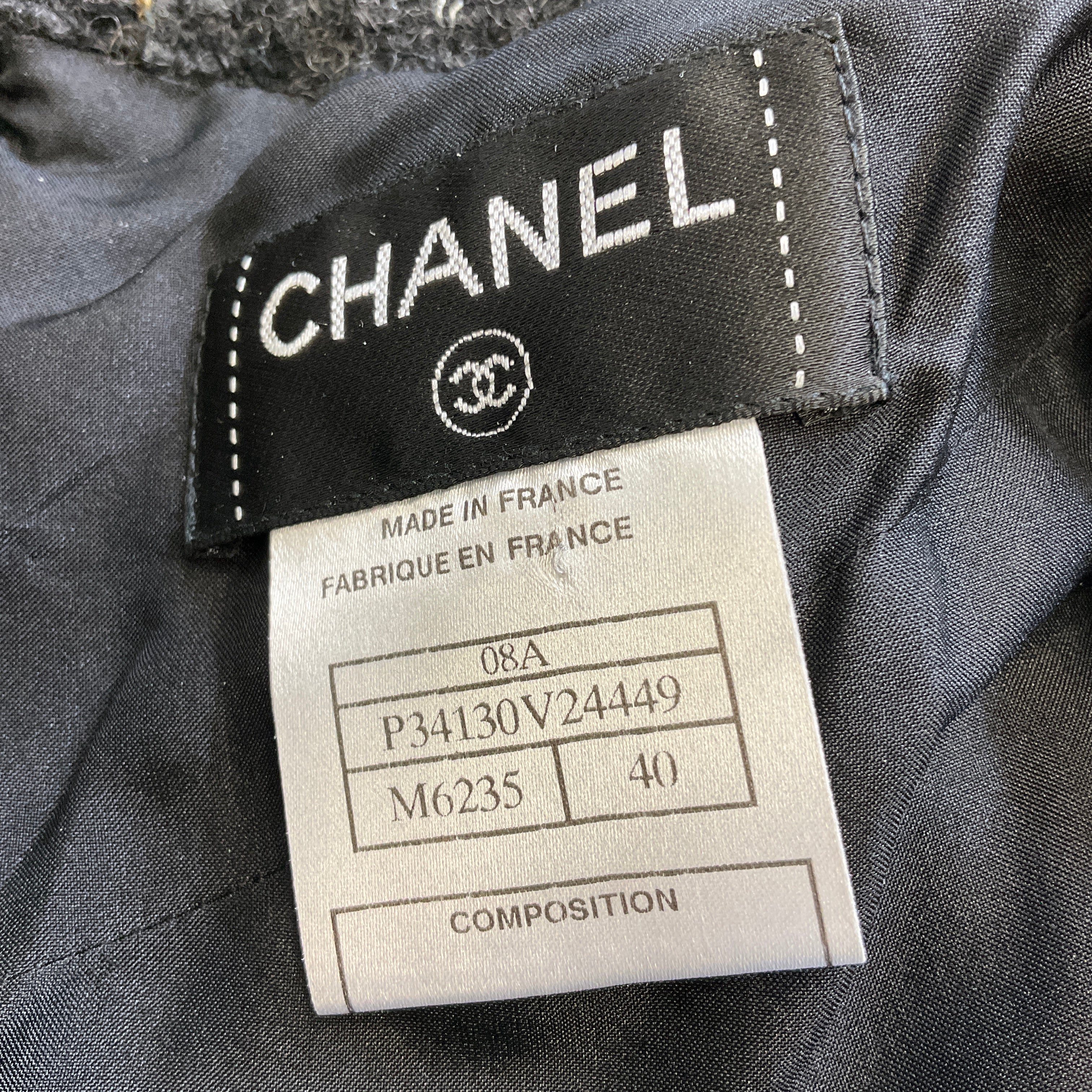 Chanel Black Charcoal Grey Silver Gold Metallic 2008 Wool Tweed Skirt - Vintage Luxury Women's Fashion for Parties & Special Occasions