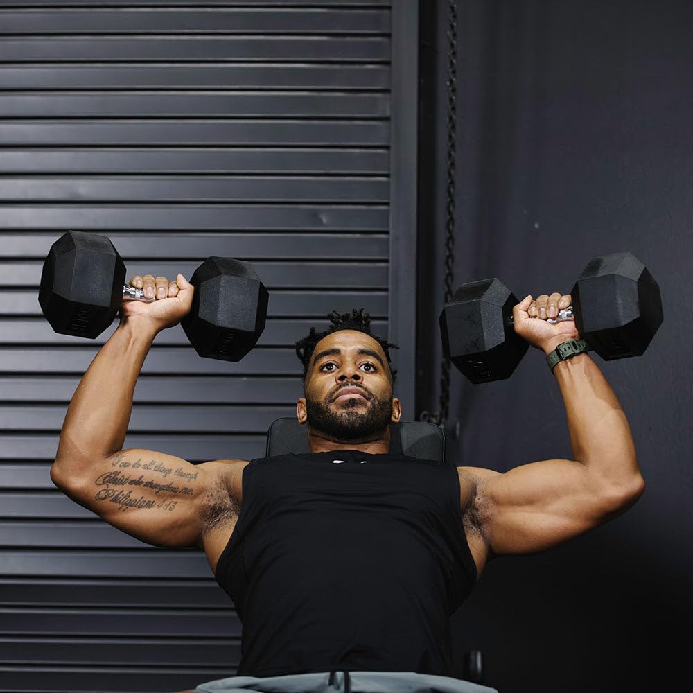 Titan Fitness 40 LB Pair Rubber Coated Hex Dumbbells - Black Ergonomic Cast Iron Handle Free Weights for Strength Training, Home Gym & CrossFit Workouts