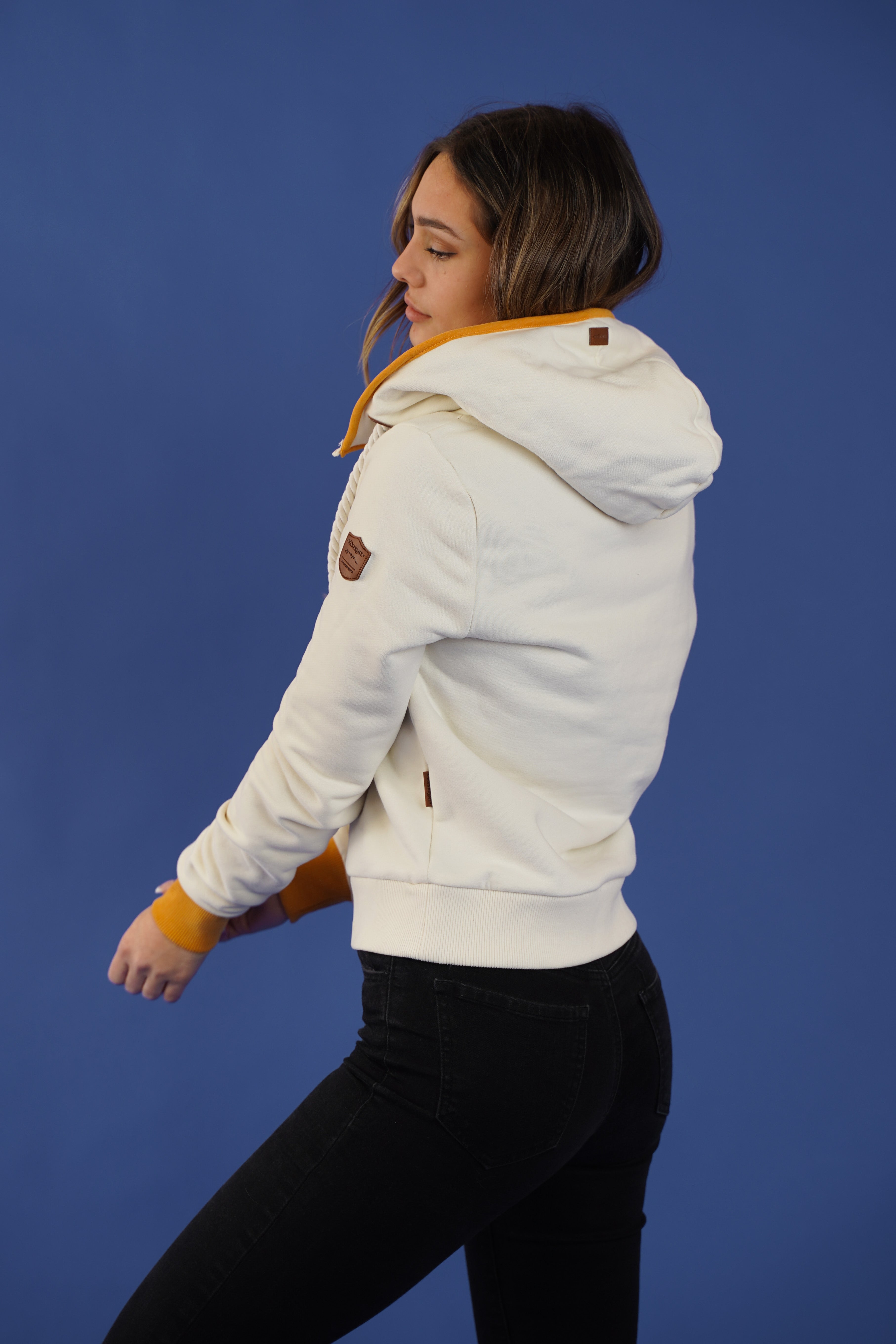 Neva 2 Oatmeal & Sunflower Half Zip Hoodie for Women - Cozy Pullover Sweatshirt for Fall & Winter Outdoor Activities