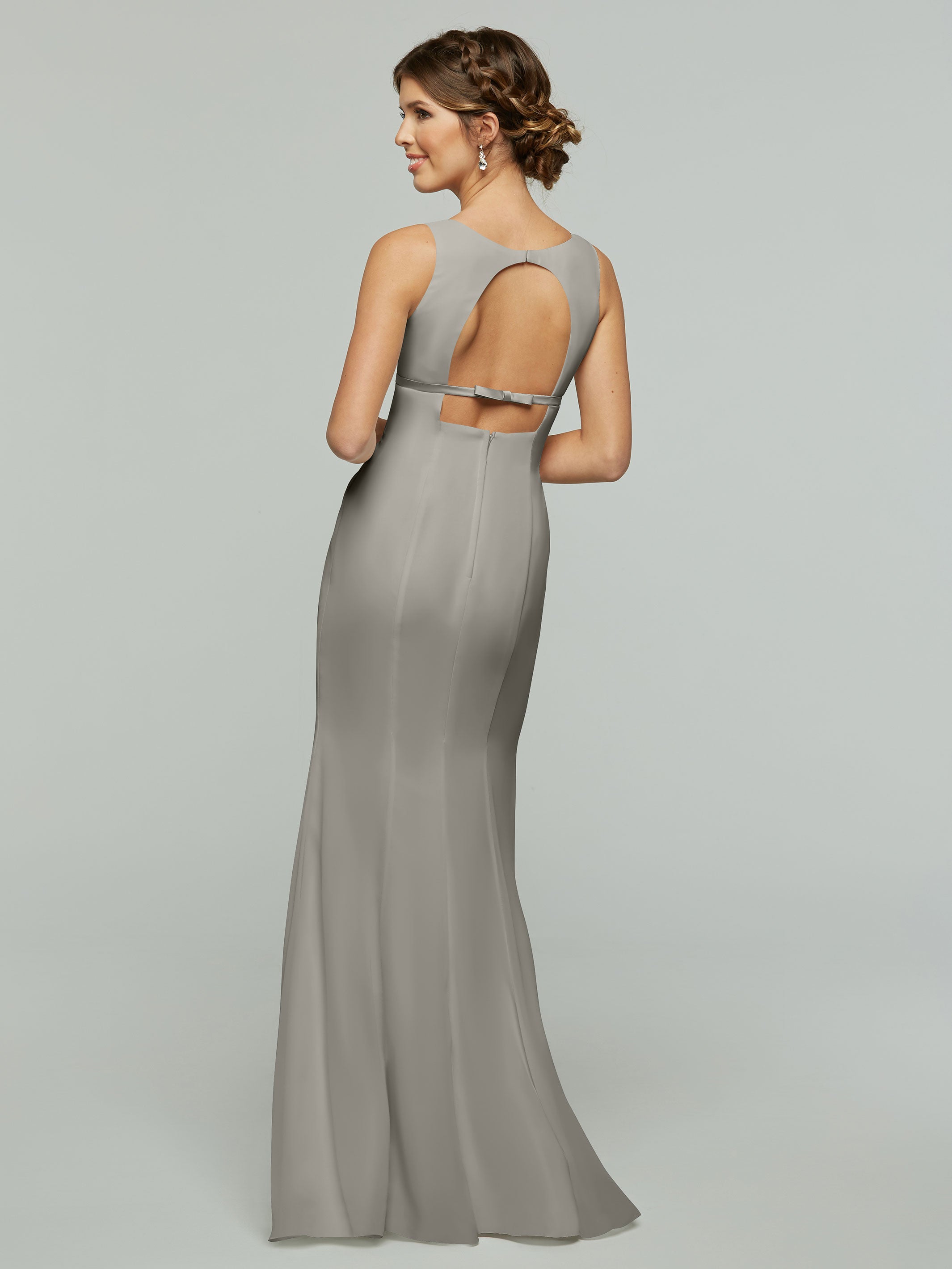 Elegant 80155 Fit and Flare Chiffon Bridesmaid Dress - V-Neck with Satin Ribbon for Weddings, Formal Events & Special Occasions