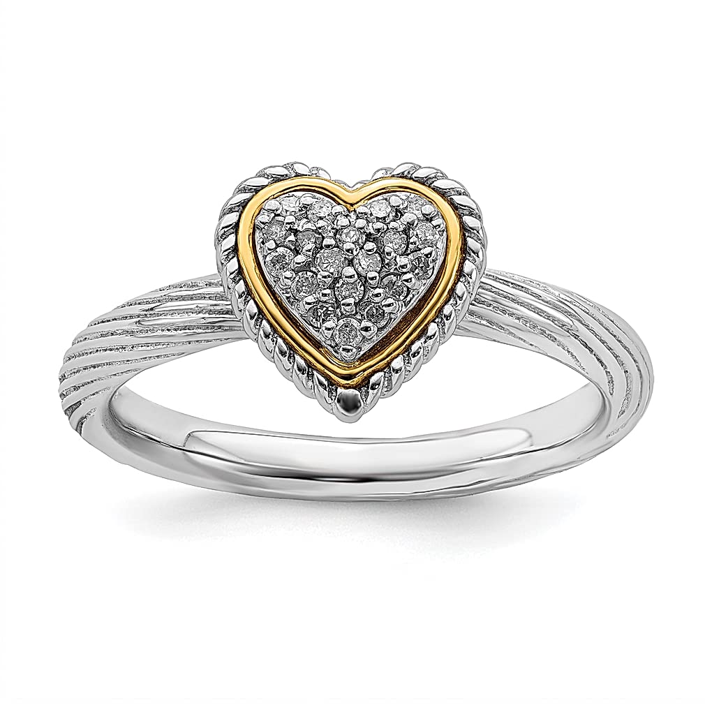 14K Diamond Heart Band Ring for Women - 925 Sterling Silver Stackable Love Ring - Elegant Fine Jewelry Gift for Her - Perfect for Anniversaries, Valentine's Day & Special Occasions