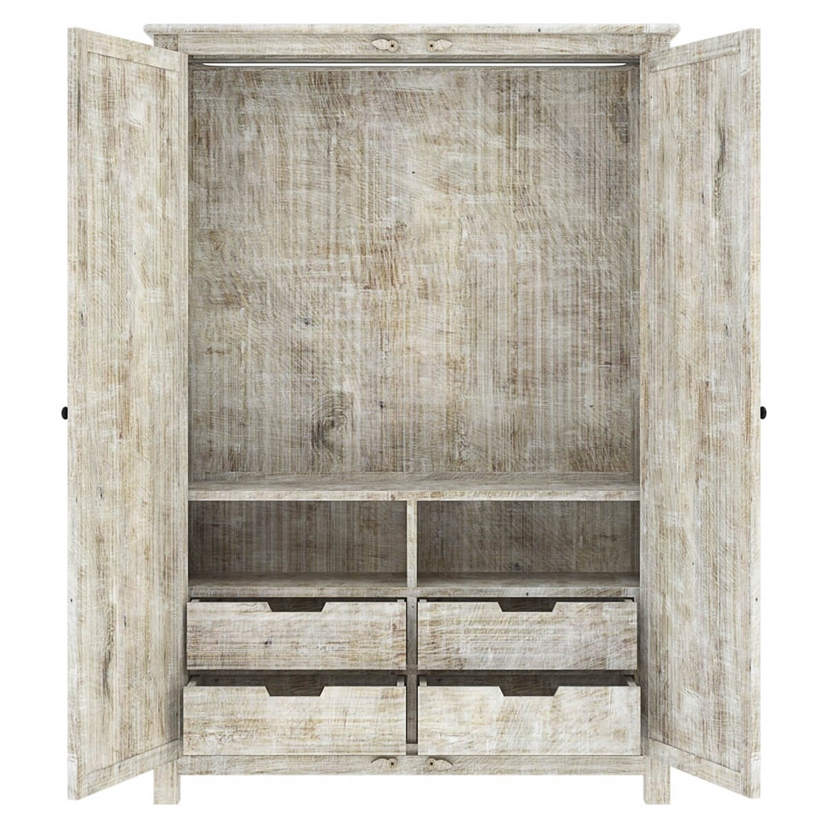 Hand Carved Indian Solid Wood Large White Wardrobe Cabinet - Vintage Style Storage for Bedroom, Living Room & Guest Room