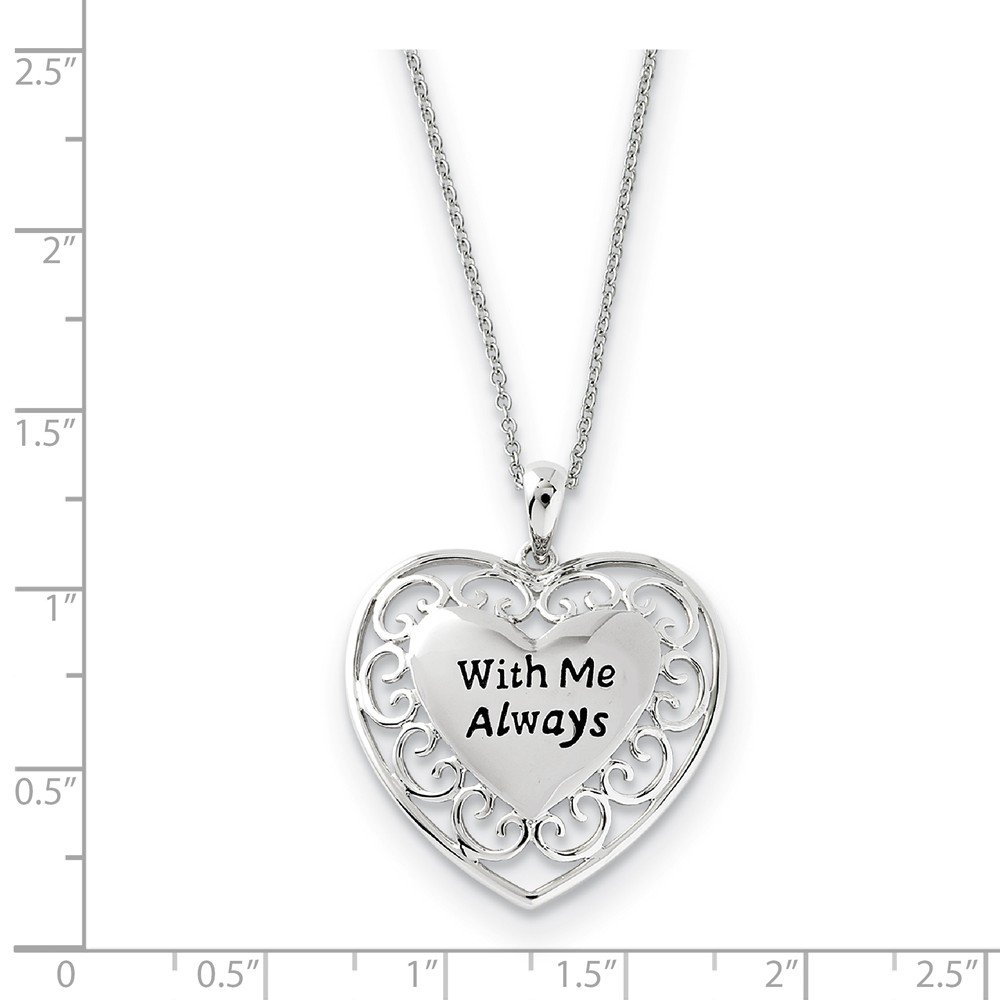 Jewels By Lux Sterling Silver Antique Heart Necklace - 18 Inch Always With Me Pendant for Women | Perfect for Valentine's Day, Anniversary & Romantic Gifts