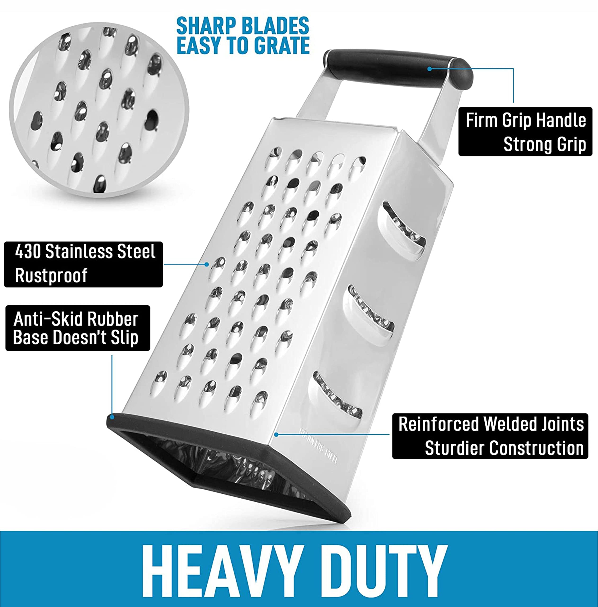 NAALSA - 9 Inch Stainless Steel Professional Multi-Purpose Grater, Vegetable Chopper & Slicer - Perfect for Cheese, Carrots, Cucumbers & More - Ideal for Salads, Meal Prep & Home Cooking