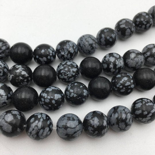 2.0mm Large Hole Snowflake Obsidian Smooth Round Beads - 6mm, 8mm, 10mm, 15.5 Inch Strand for Jewelry Making, DIY Crafts, Bracelets & Necklaces - Healing Crystal Beads for Meditation & Spiritual Gifts