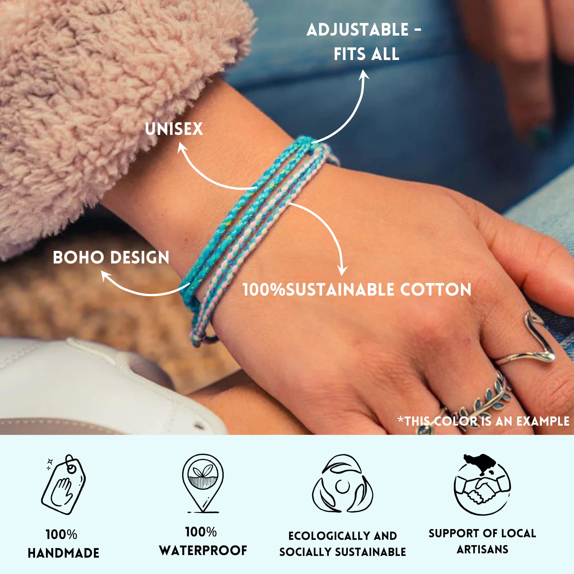 2 Pcs Wave String Bracelet Set for Men & Women - Waterproof Adjustable Braided Thin Summer Bracelets - Beach Wedding Festival Accessories - Perfect for Surfing, Vacation and Boho Style Outfits