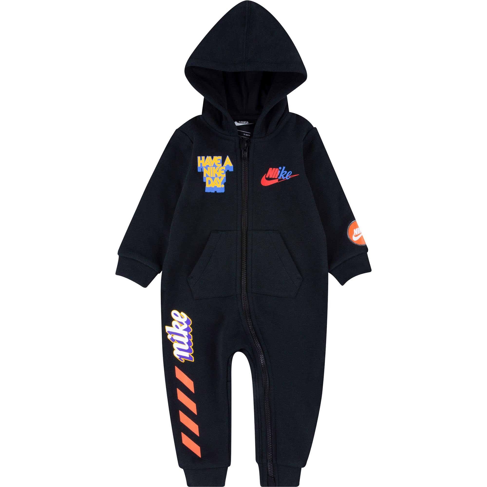 Nike Baby Boy Hooded Fleece Coverall - Black (56I377-023) Size 6 Months | Warm Winter Outfit for Infants | Perfect for Outdoor Play & Family Photos